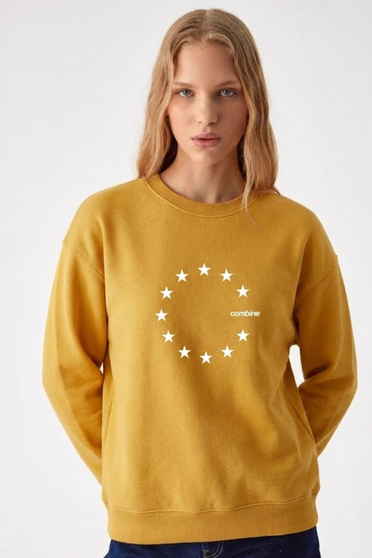 Kadın Yıldız Baskılı Hardal Salaş Sweatshirt