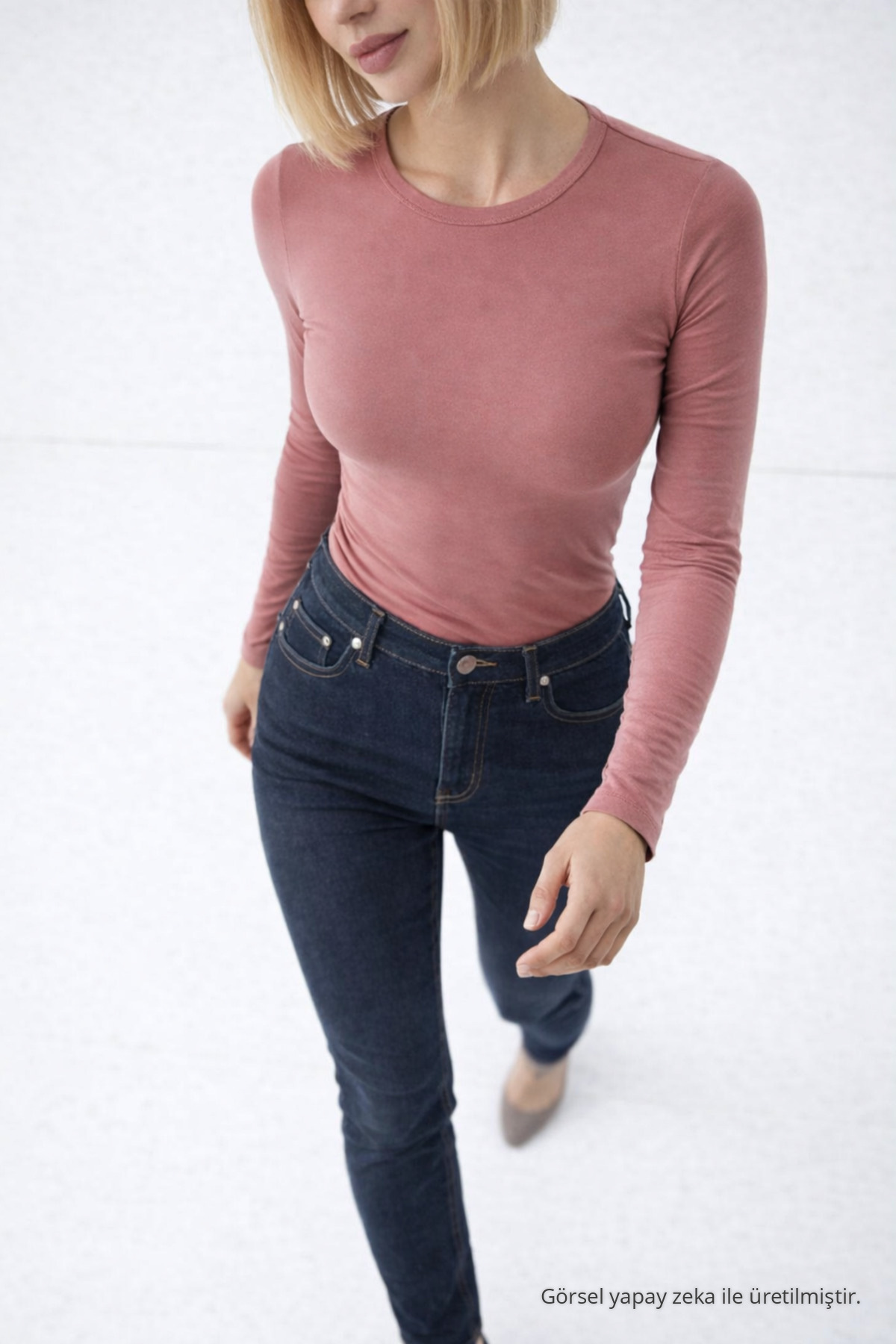Kadın Premium Comfort Şık Pudra Basic Bluz 4