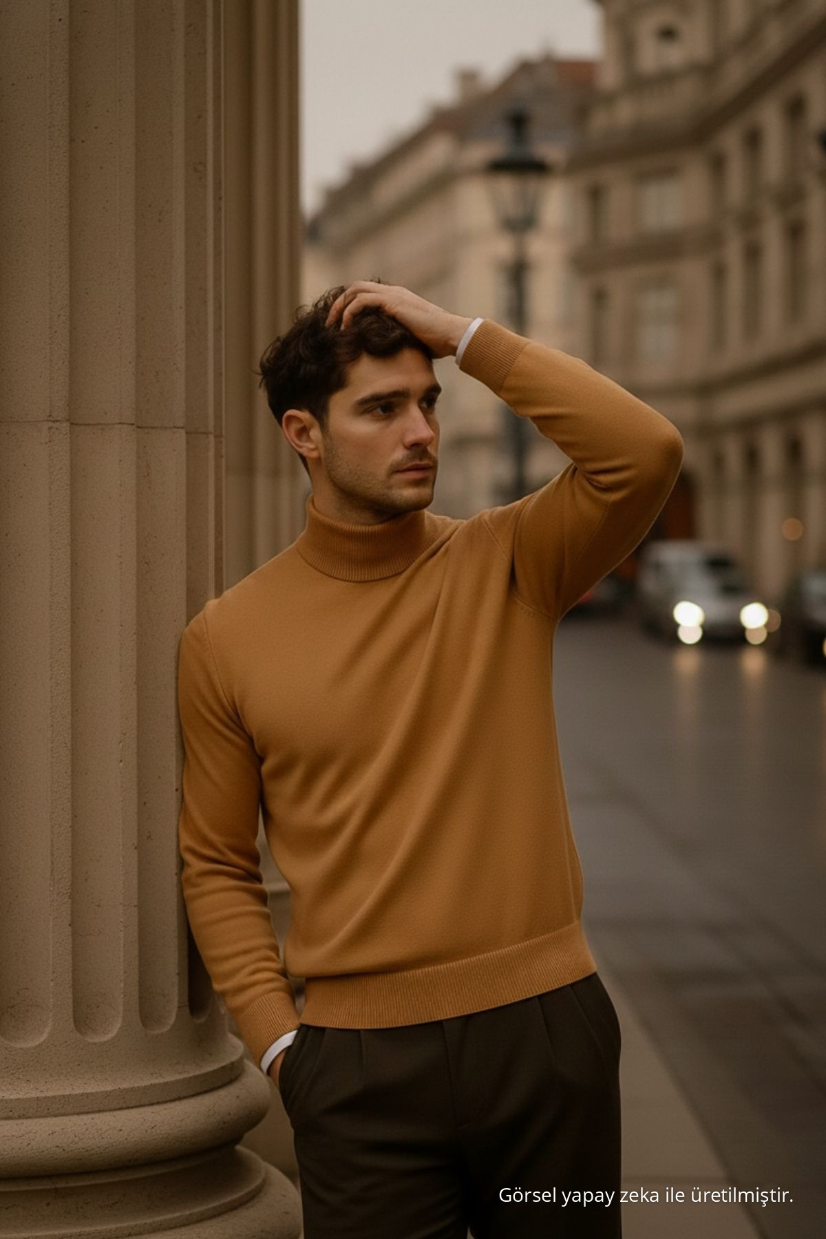 Erkek Uzun Kol Boğazlı Bol Kahverengi Triko Kazak 3