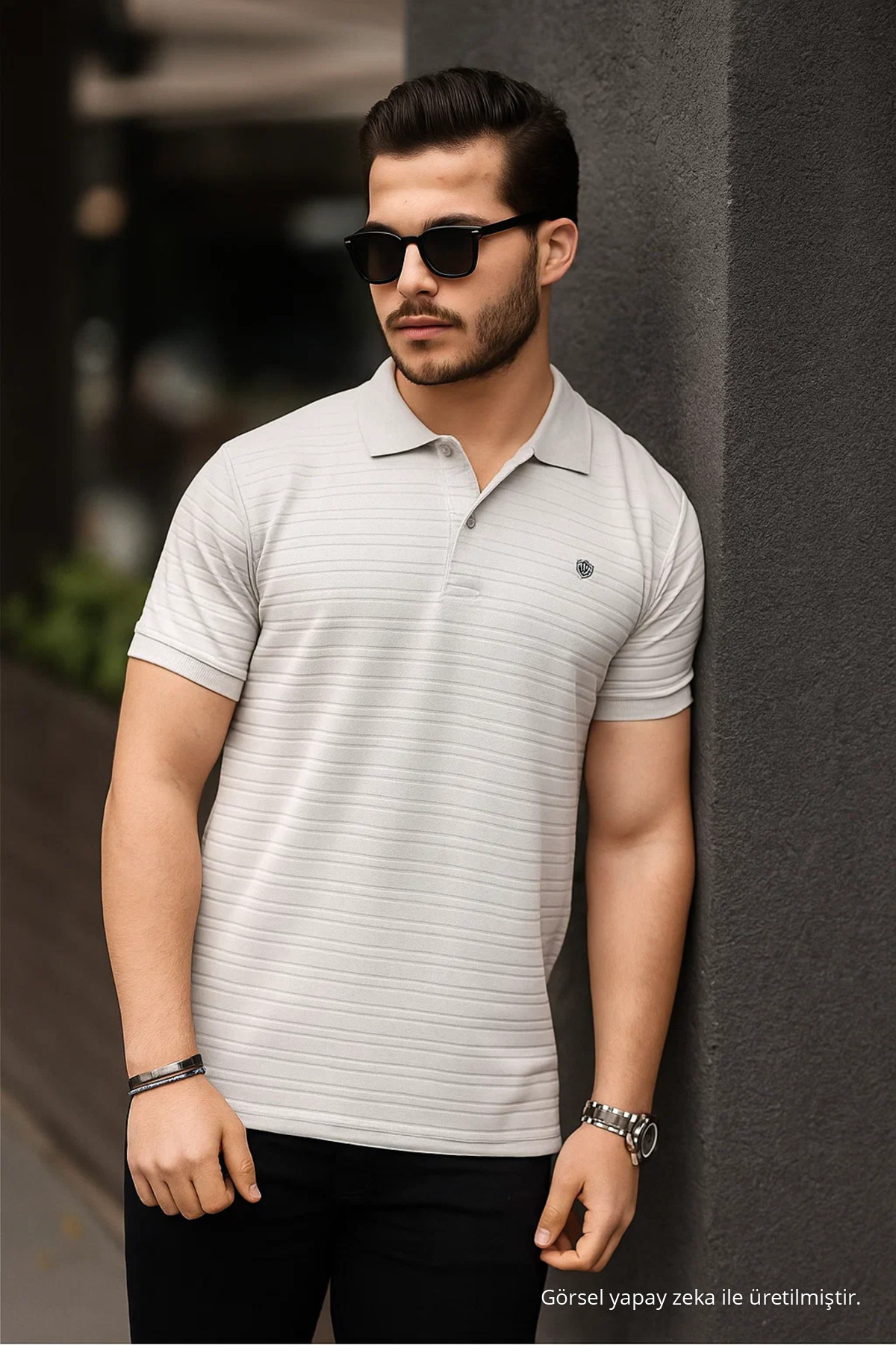Erkek %100 Pamuklu Kumaş Slim Fit Kesim GRİ Polo Yaka T-shirt 4