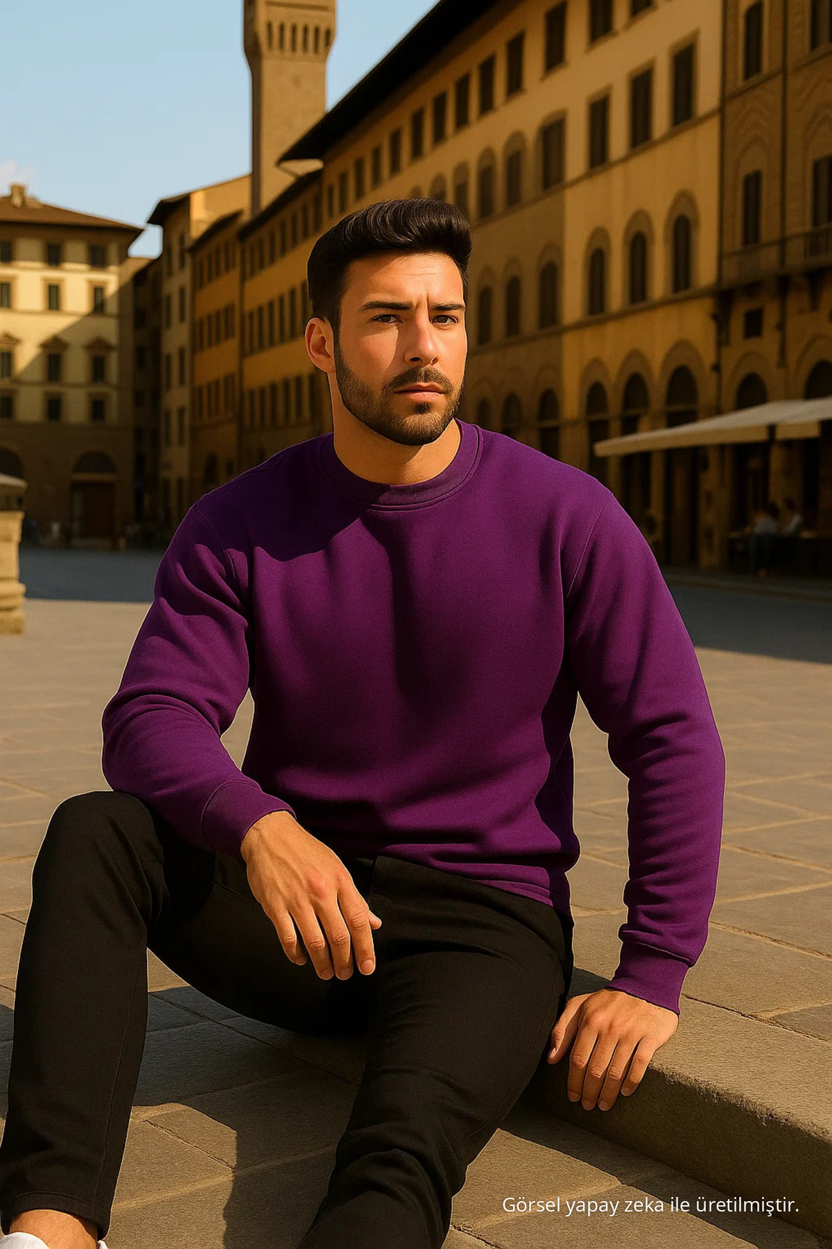 Unisex Kışlık Rahat Uzun Mor Bol Kazak 6