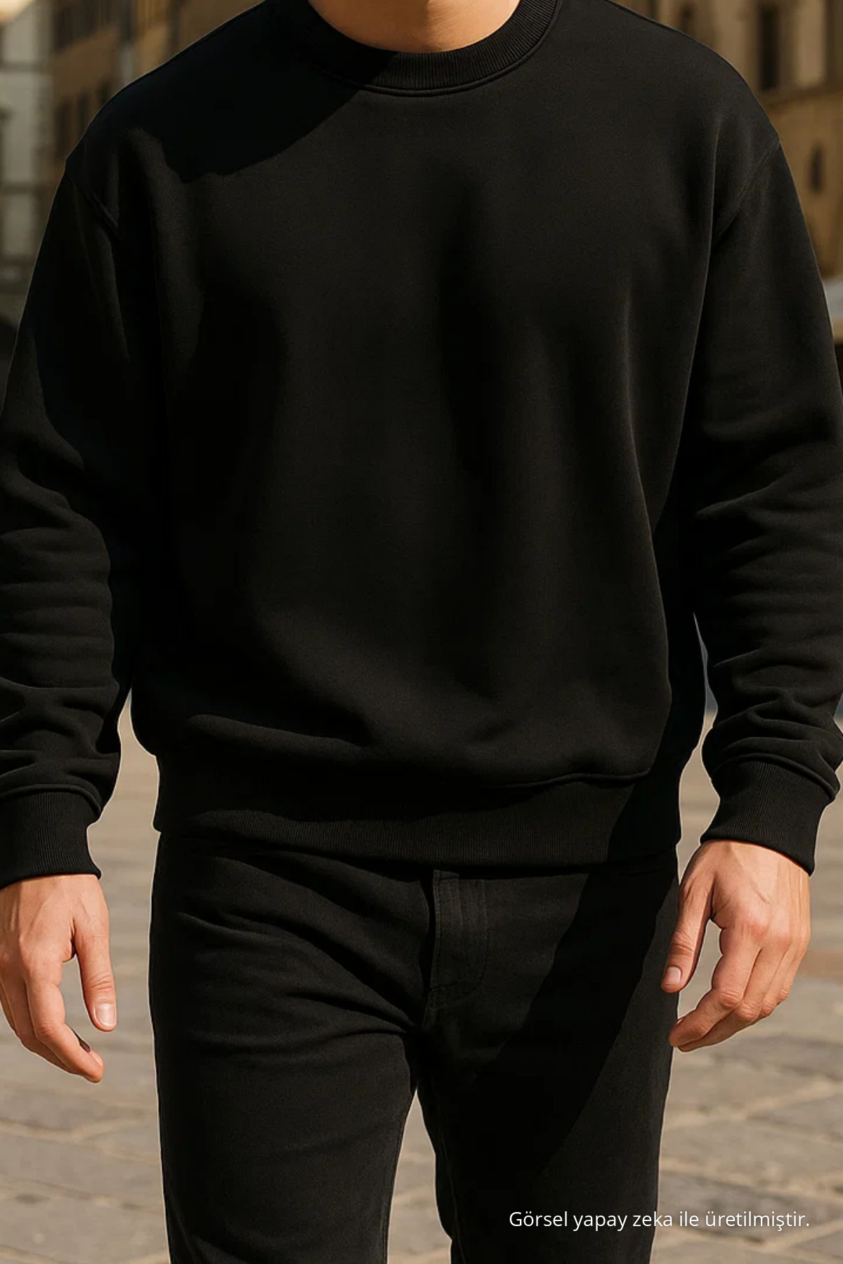 Unisex Kışlık Rahat Uzun Siyah Bol Kazak 4