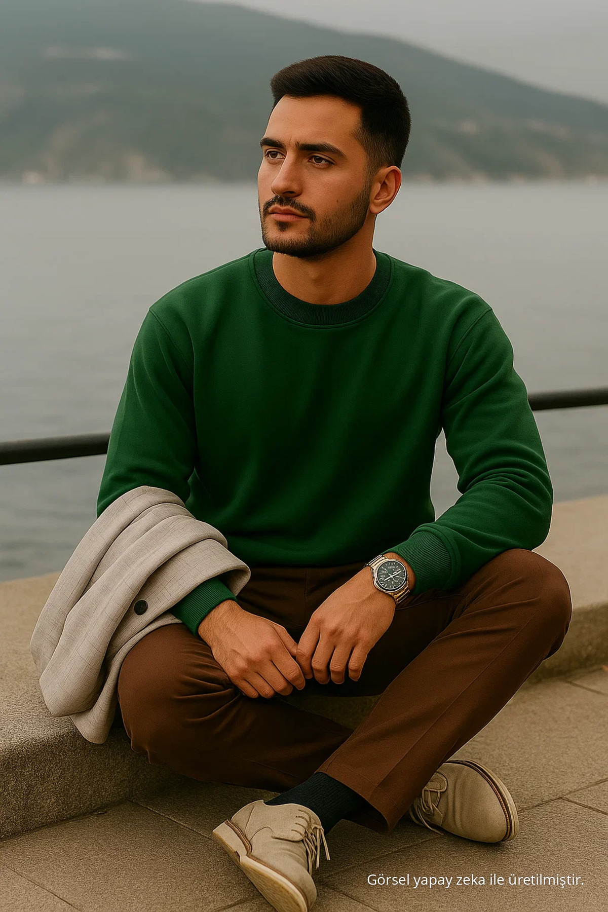 Erkek Kalın Bisiklet Yaka Salaş Z. Zümrüt Kazak 6