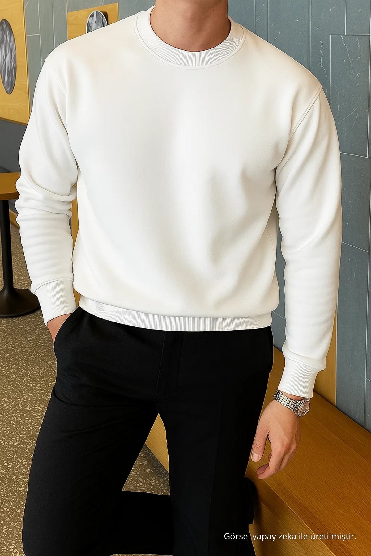 Erkek Relax Fit Kışlık Beyaz Basic Kazak 6