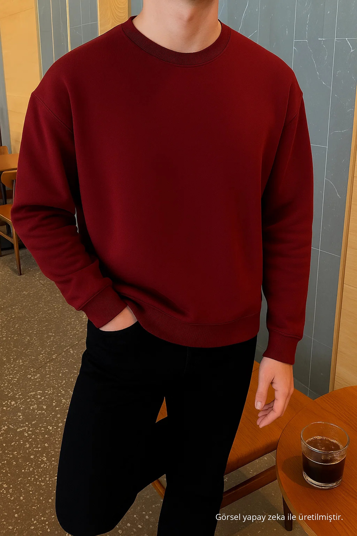 Erkek Relax Fit Kışlık Bordo Basic Kazak 3