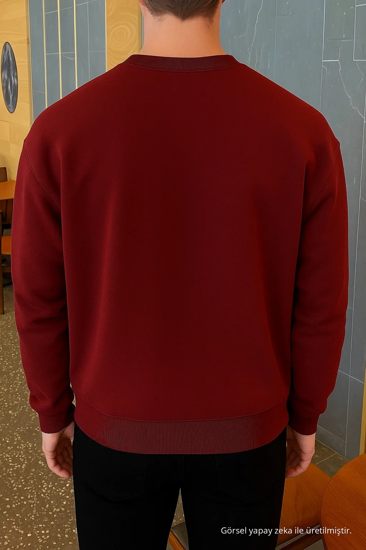Erkek Relax Fit Kışlık Bordo Basic Kazak 5
