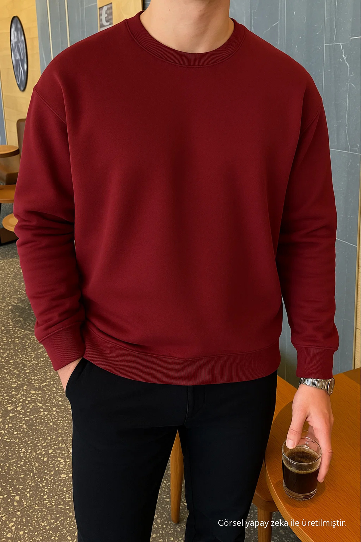 Erkek Relax Fit Kışlık Bordo Basic Kazak 4