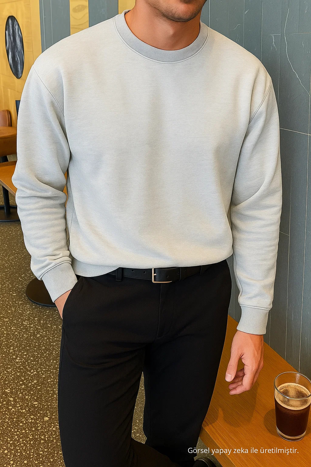 Erkek Relax Fit Kışlık Gri Basic Kazak 6