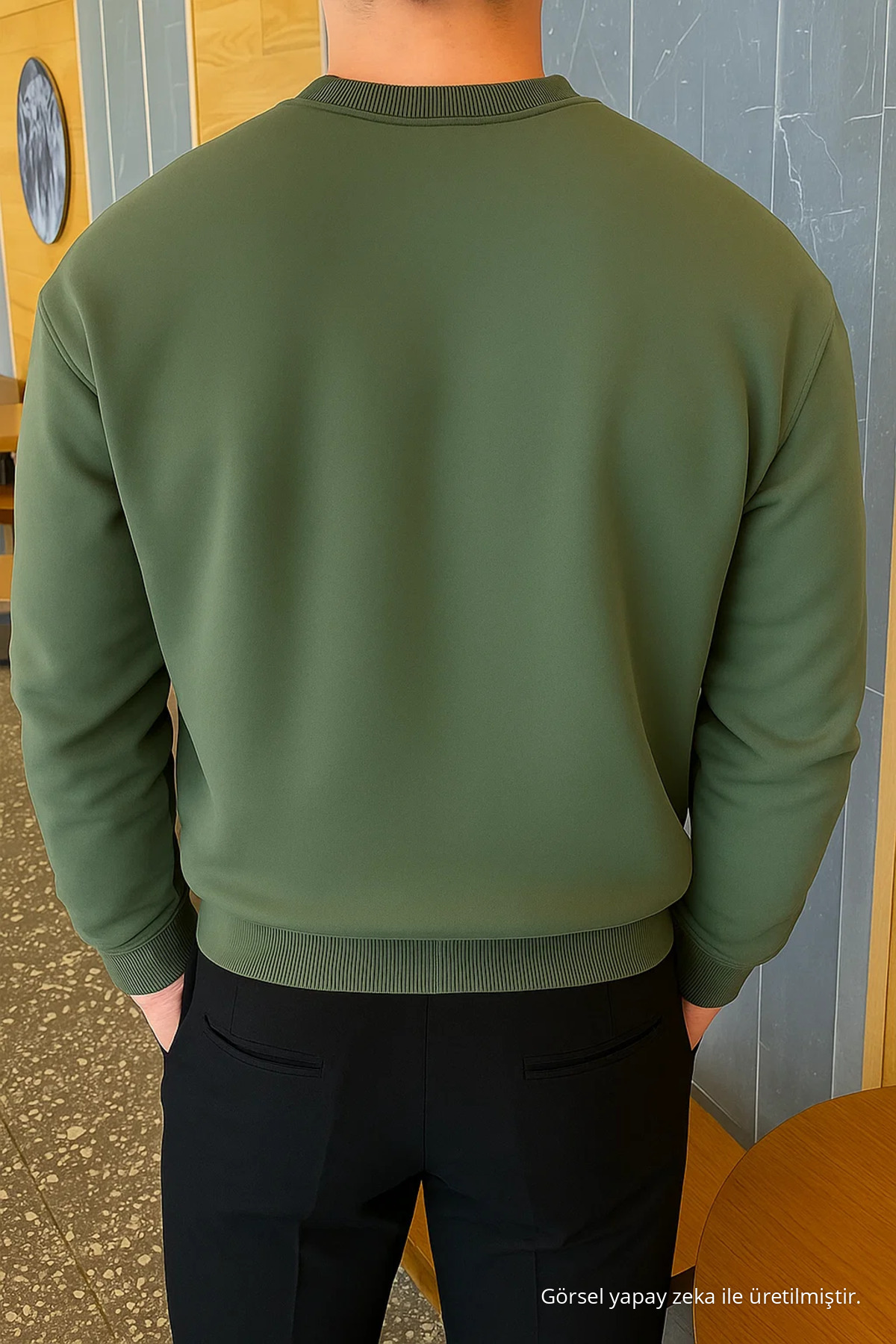 Erkek Relax Fit Kışlık Haki Basic Kazak 5