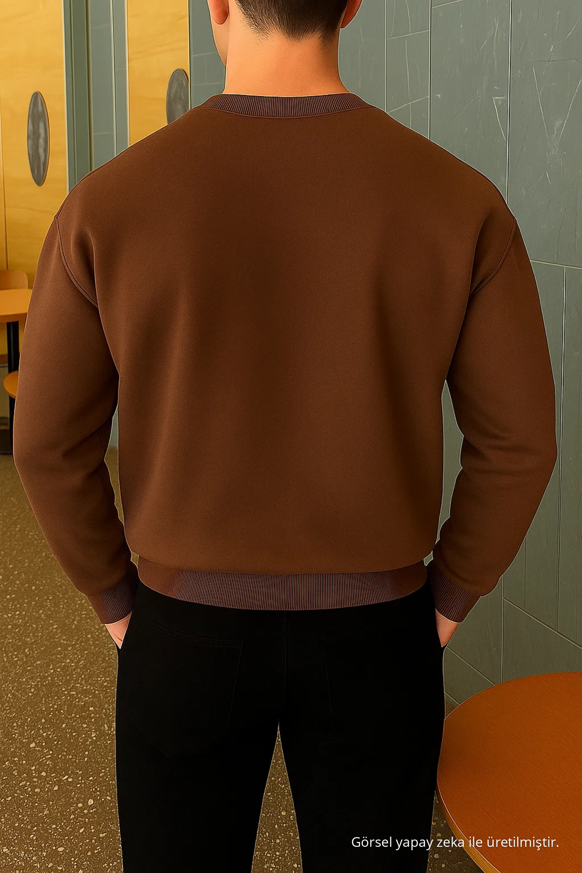 Erkek Relax Fit Kışlık Kahverengi Basic Kazak 5