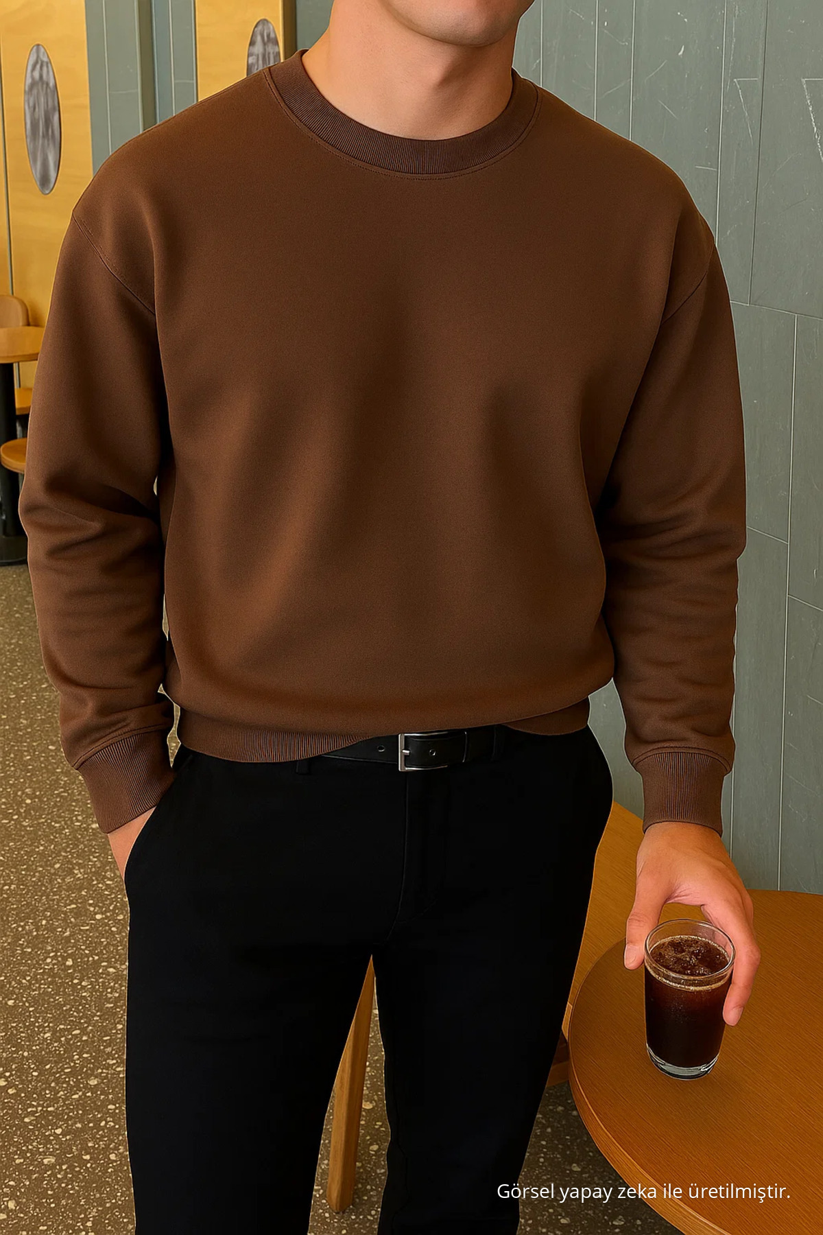 Erkek Relax Fit Kışlık Kahverengi Basic Kazak 4