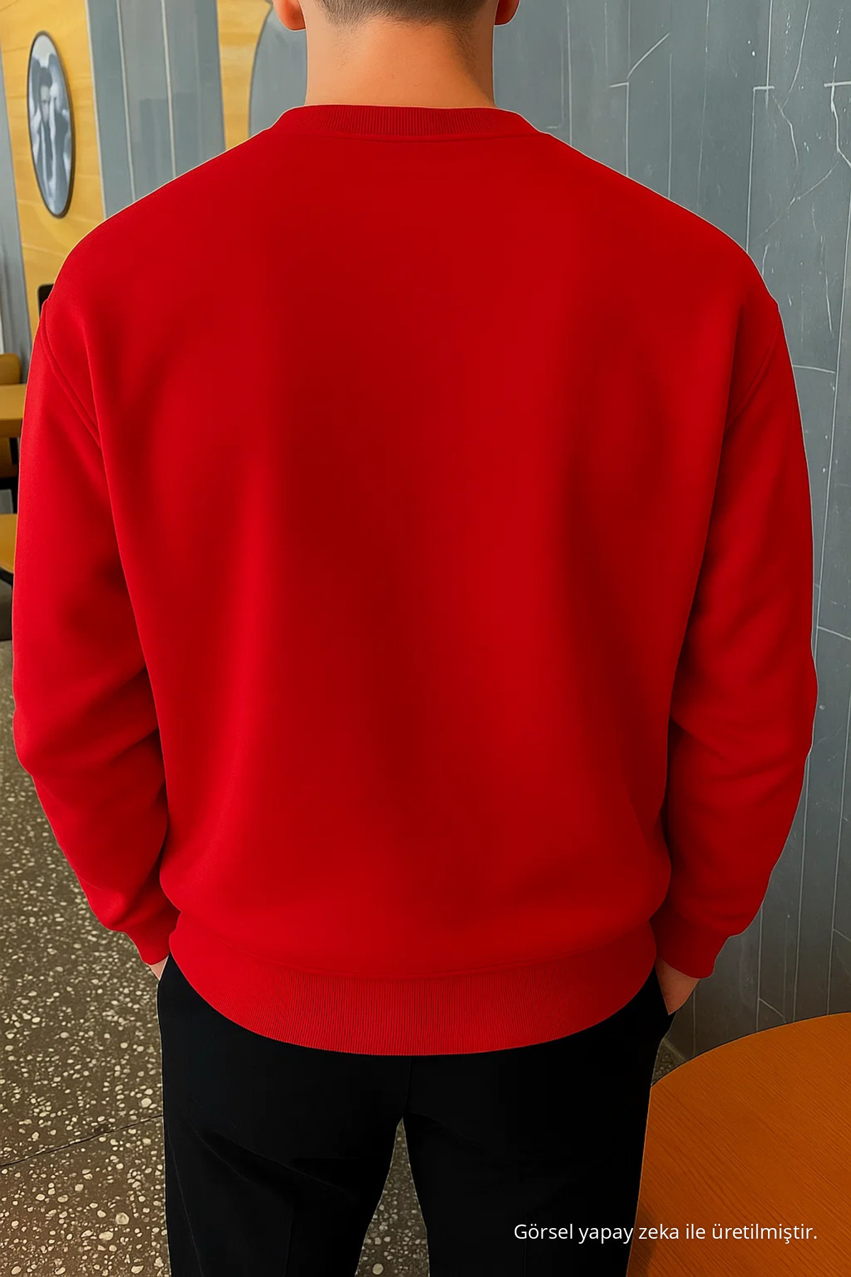 Erkek Relax Fit Kışlık Kırmızı Basic Kazak 5