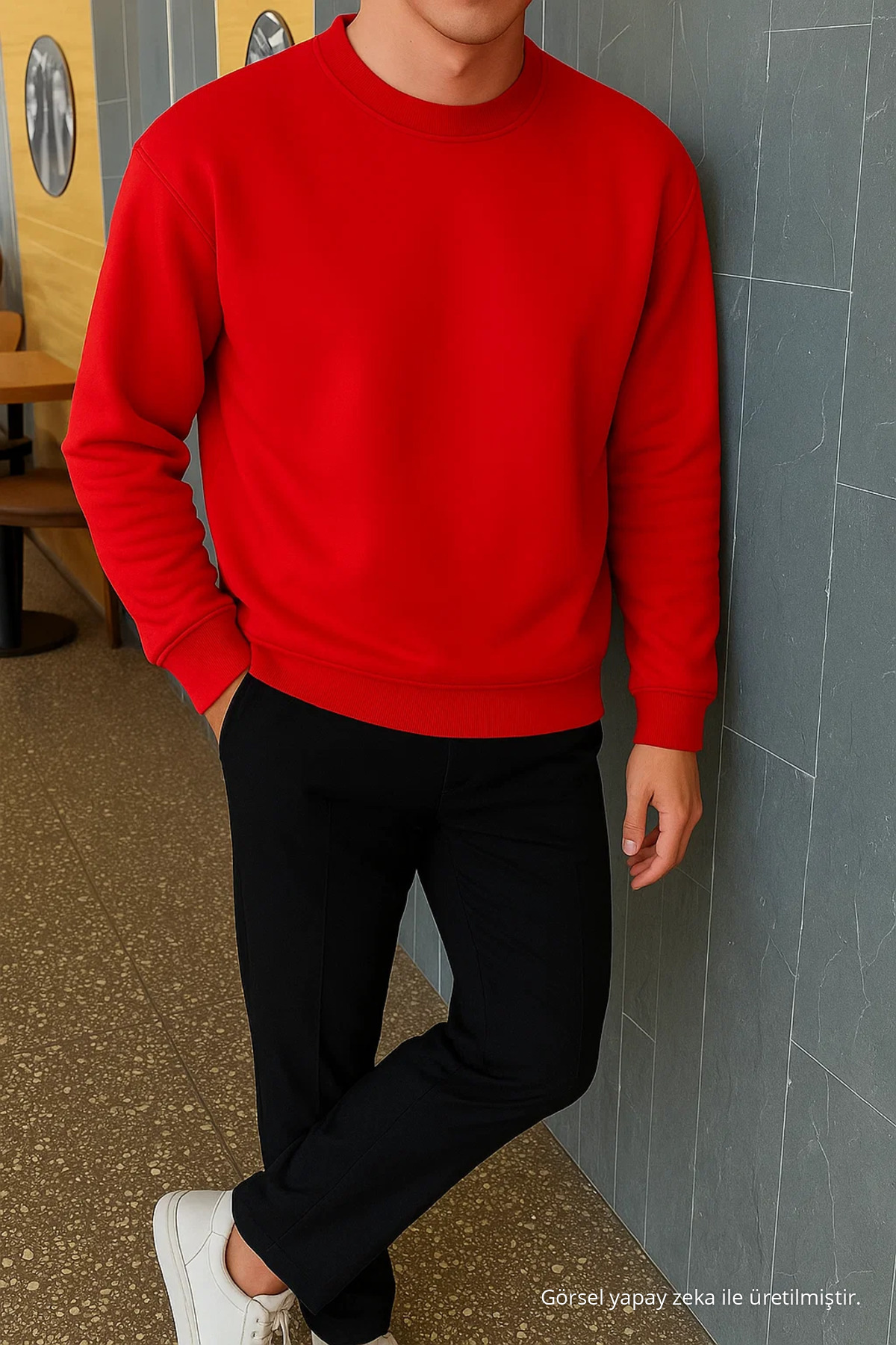 Erkek Relax Fit Kışlık Kırmızı Basic Kazak 3