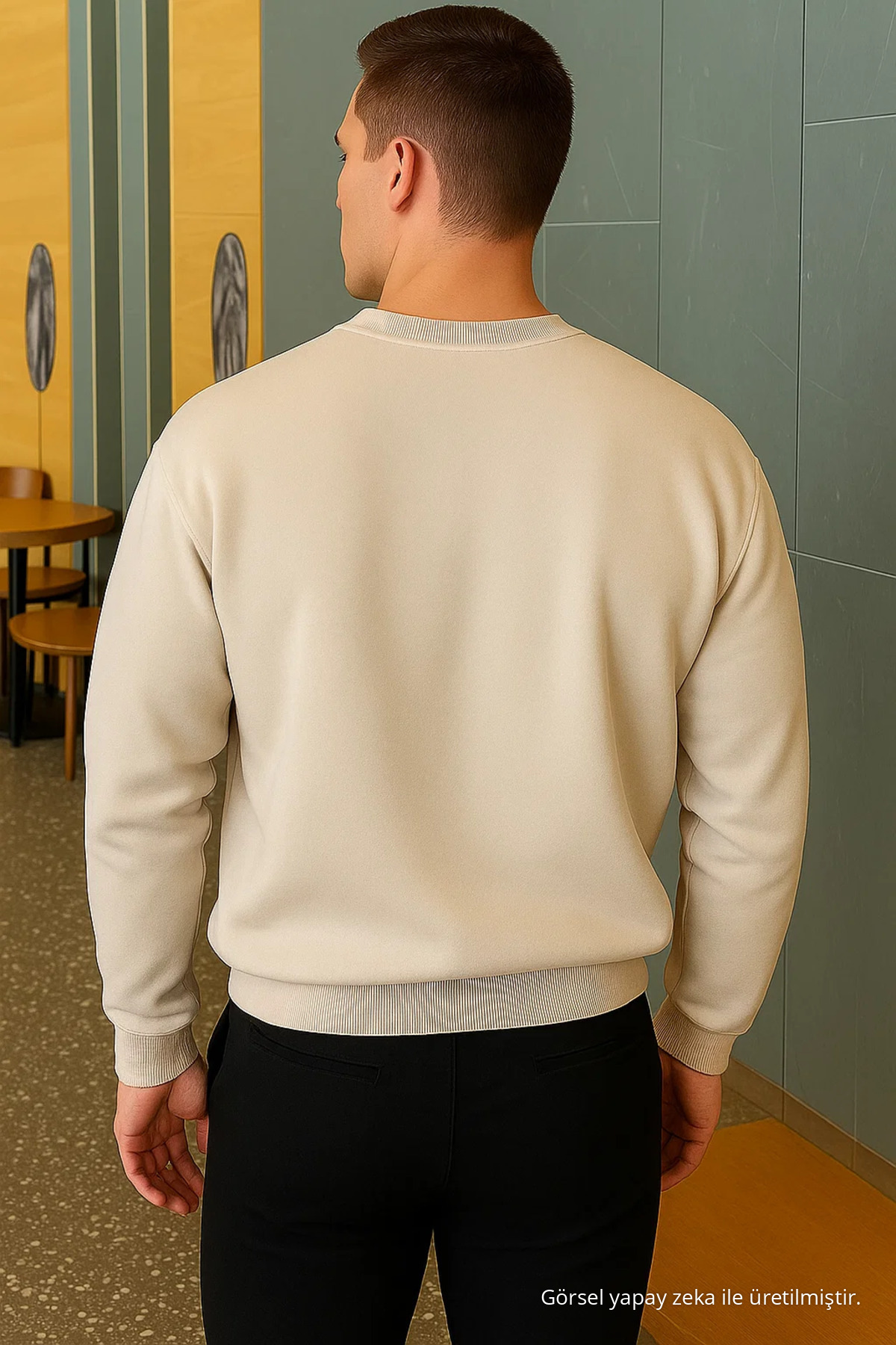 Erkek Relax Fit Kışlık Krem Basic Kazak 5
