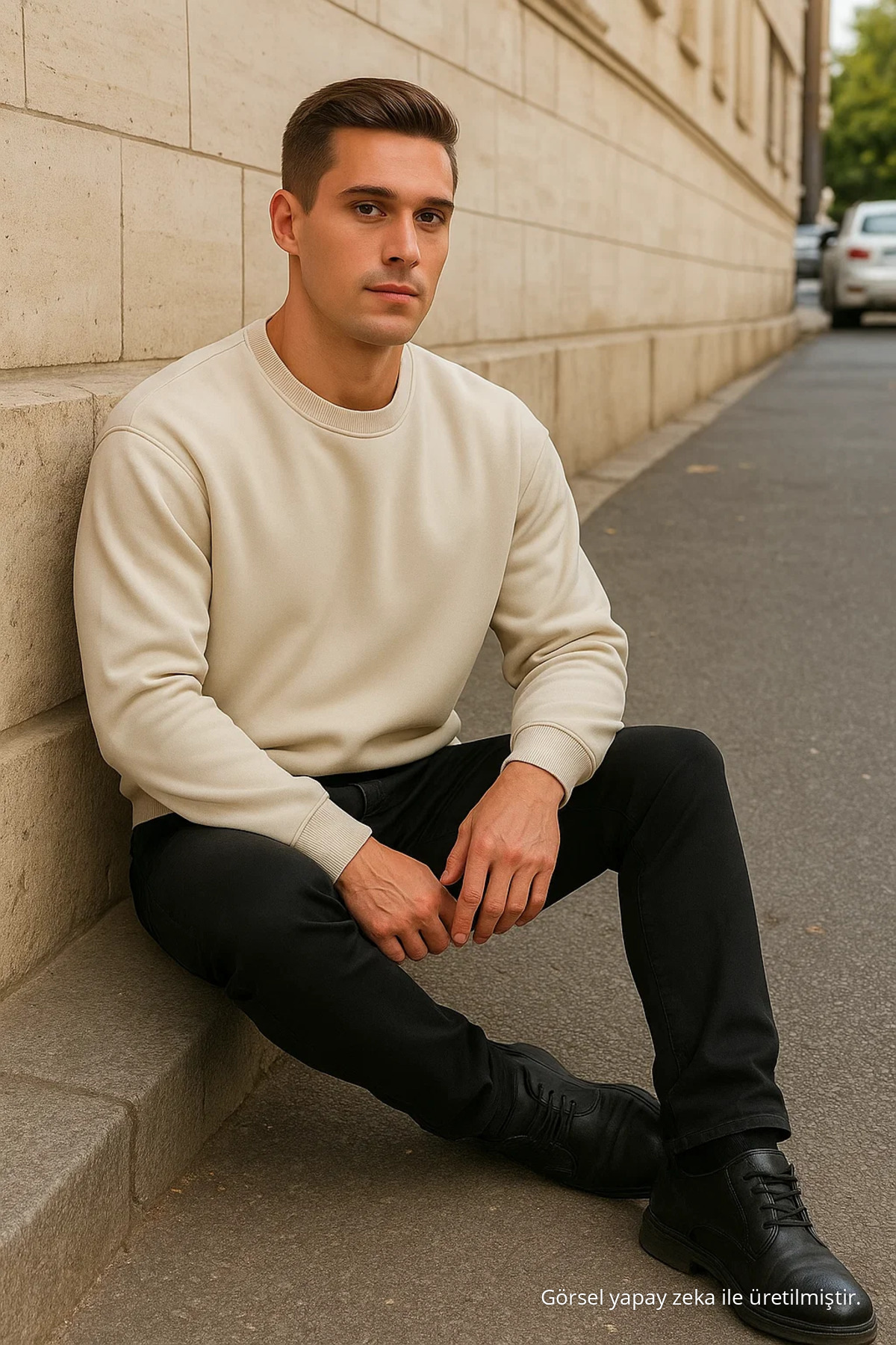 Erkek Relax Fit Kışlık Krem Basic Kazak 6