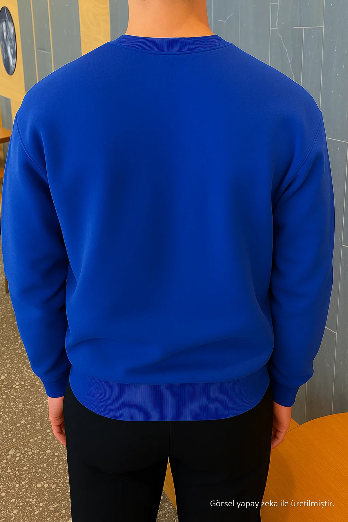 Erkek Relax Fit Kışlık Mavi Basic Kazak 5
