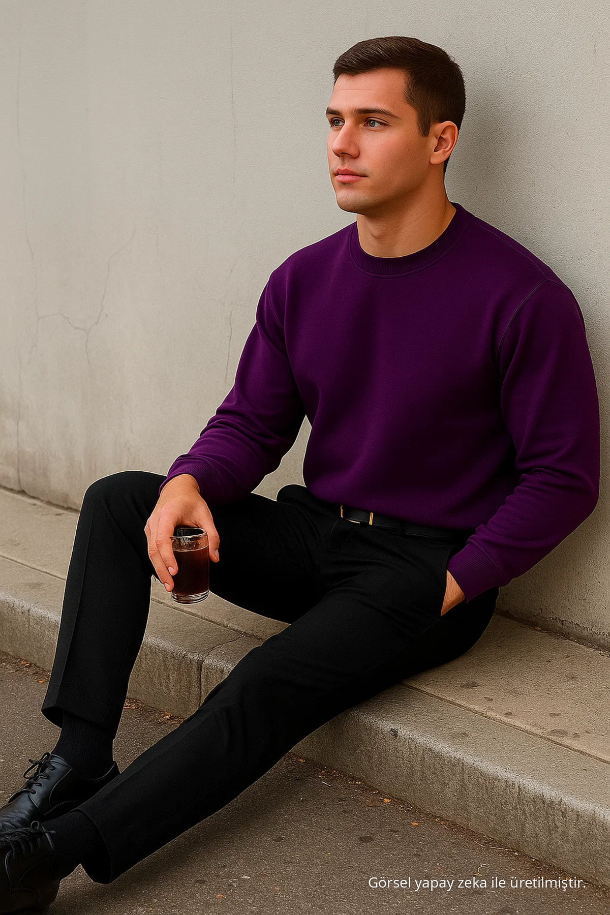 Erkek Relax Fit Kışlık Mor Basic Kazak 6