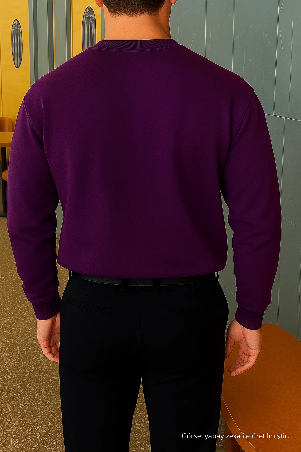 Erkek Relax Fit Kışlık Mor Basic Kazak 5