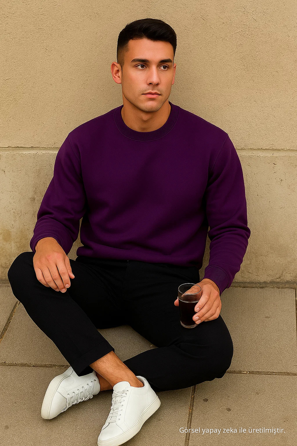 Erkek Relax Fit Kışlık Mor Basic Kazak 3
