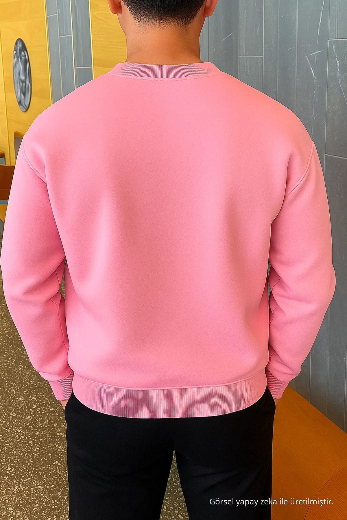 Erkek Relax Fit Kışlık Pembe Basic Kazak 5