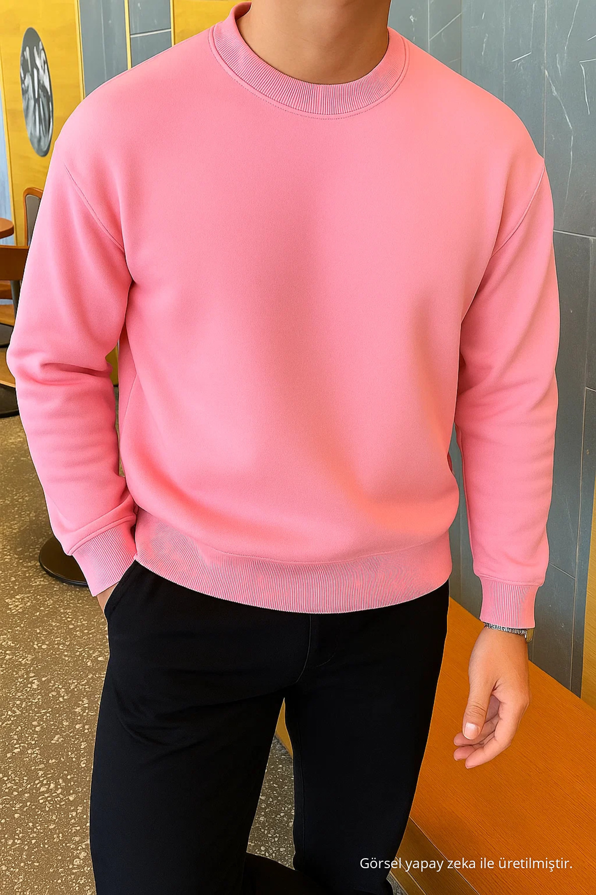 Erkek Relax Fit Kışlık Pembe Basic Kazak 6