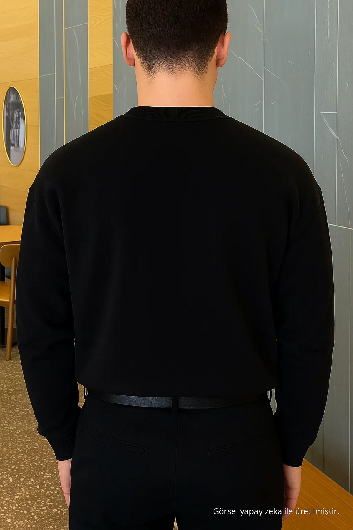 Erkek Relax Fit Kışlık Siyah Basic Kazak 5