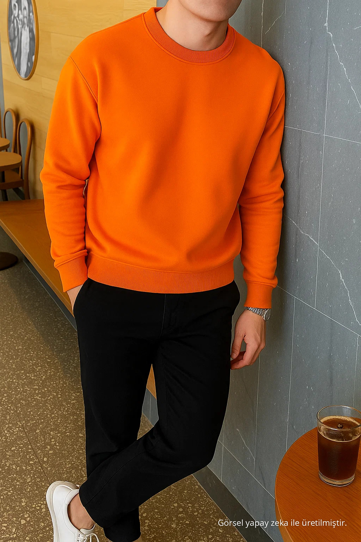 Erkek Relax Fit Kışlık Turuncu Basic Kazak 6