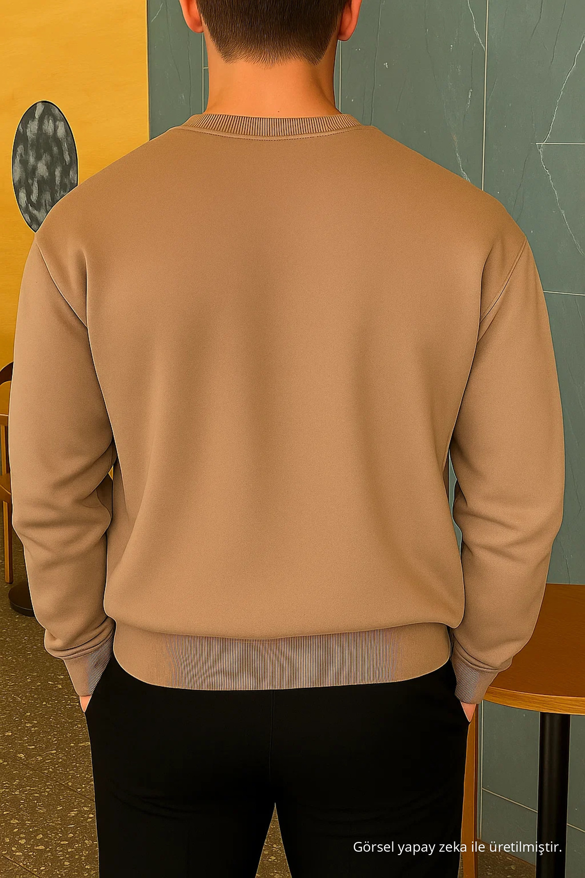 Erkek Relax Fit Kışlık Vizon Basic Kazak 6