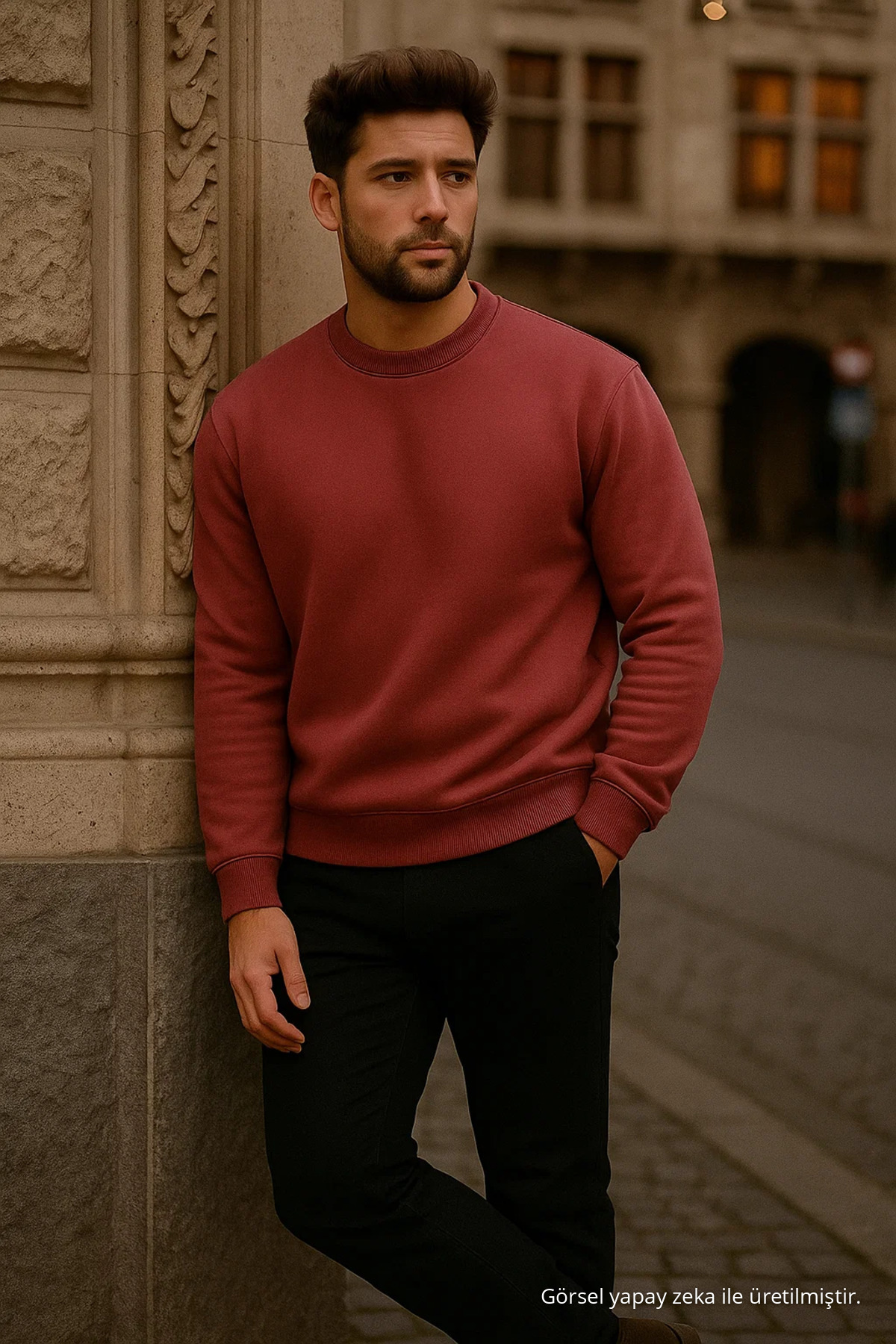 Erkek Oversize Kışlık Gül Kurusu Uzun Kazak 3