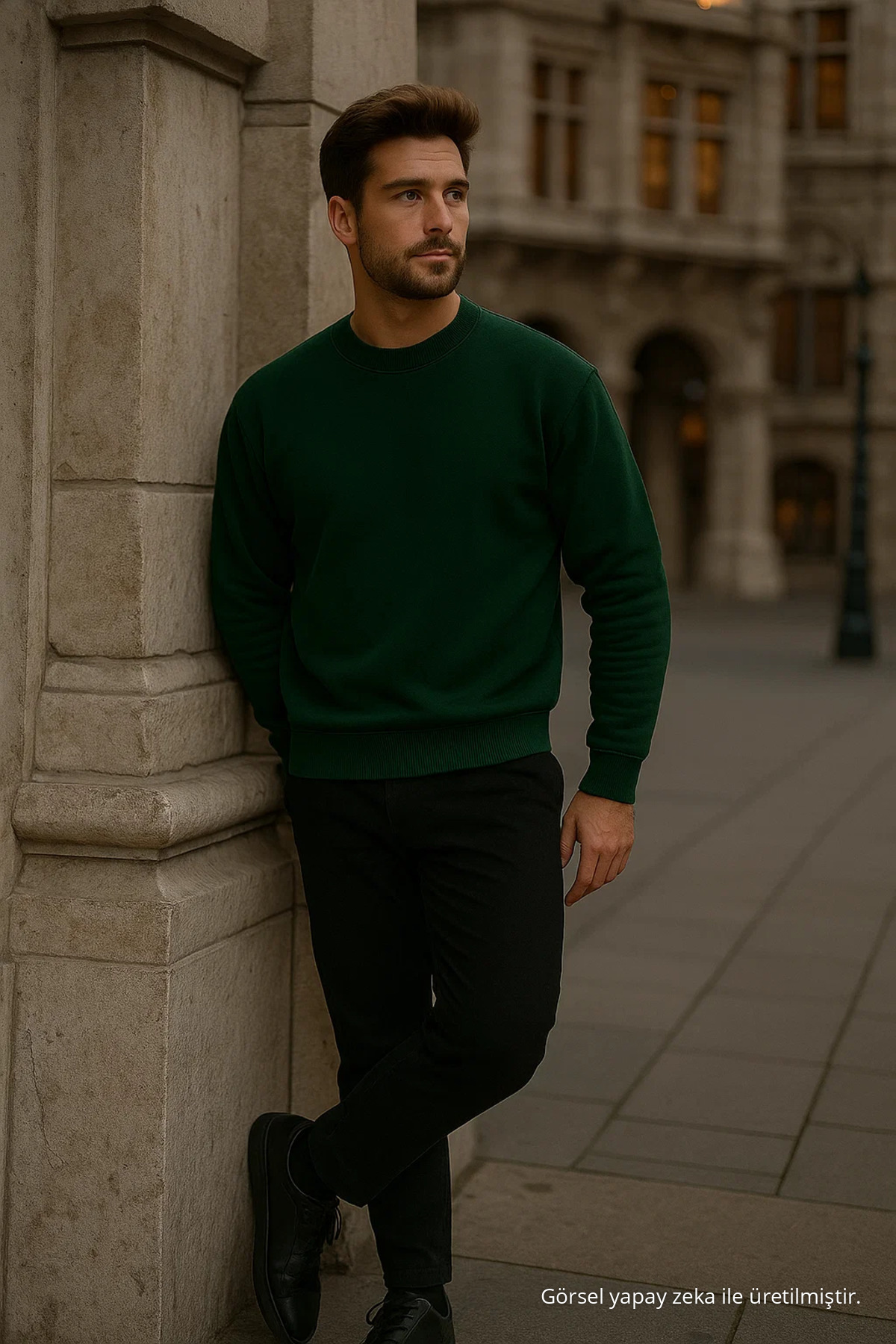 Erkek Oversize Kışlık Koyu Yeşil Uzun Kazak 3