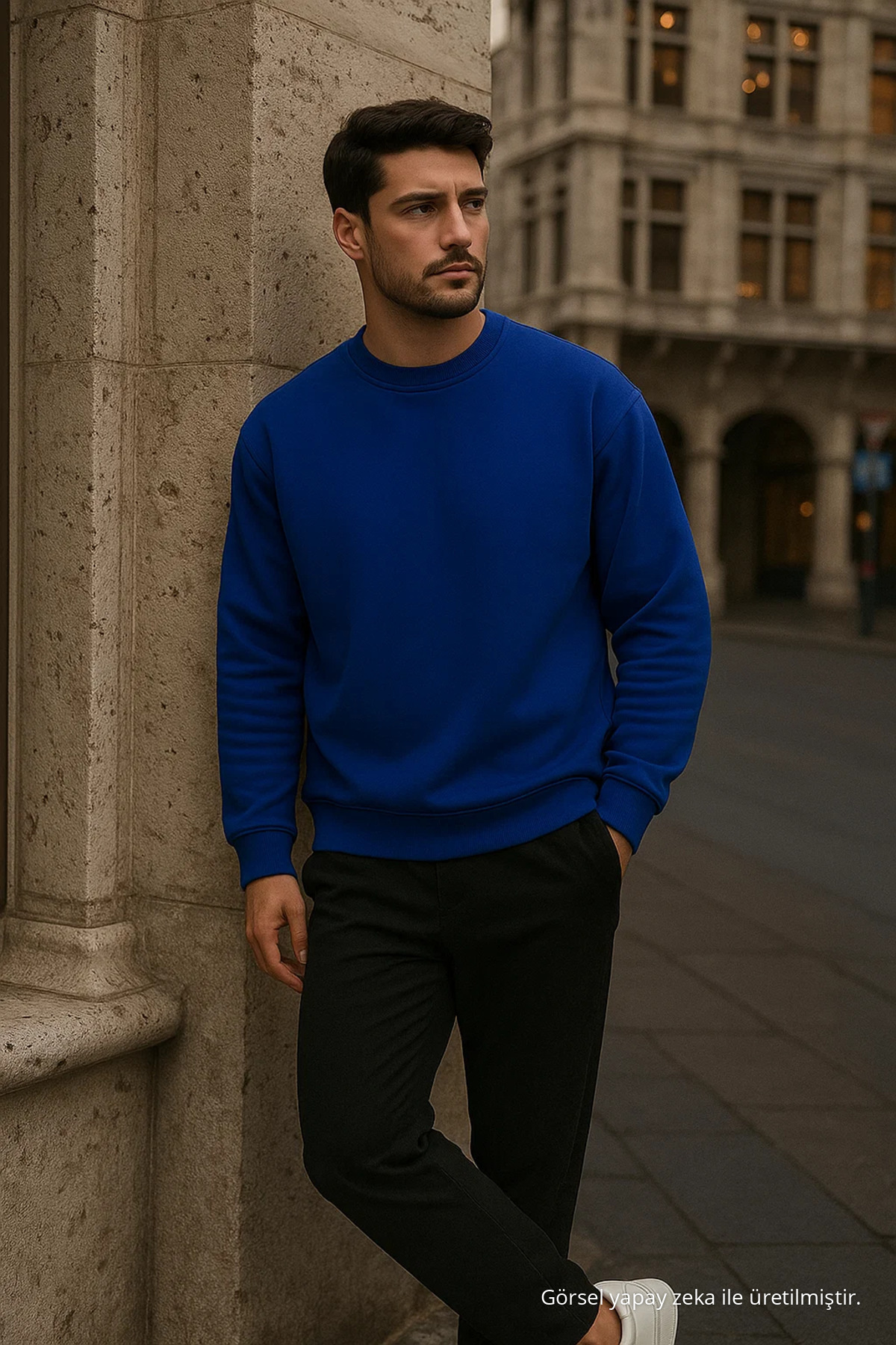 Erkek Oversize Kışlık Mavi Uzun Kazak 3
