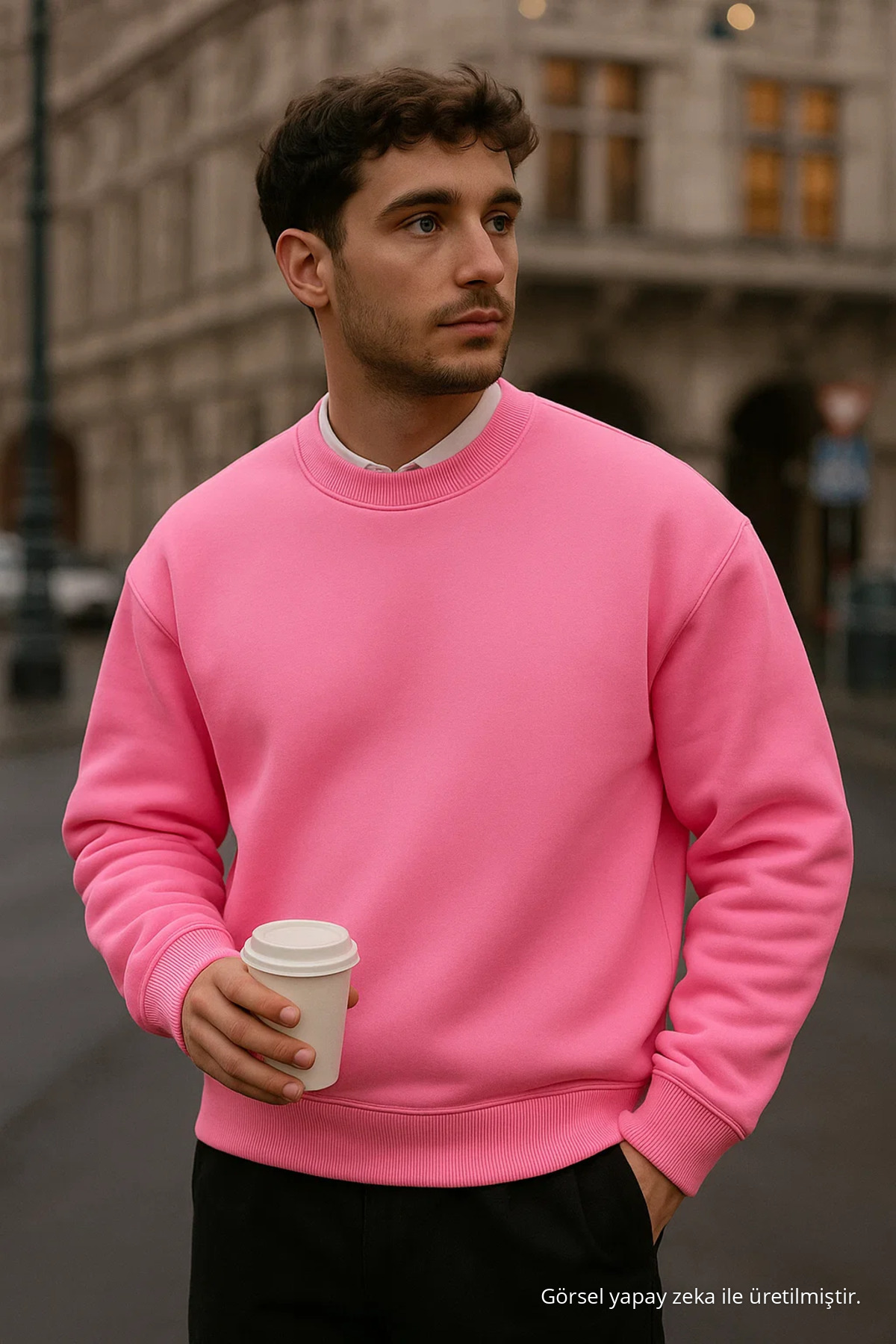 Erkek Oversize Kışlık Pembe Uzun Kazak 4