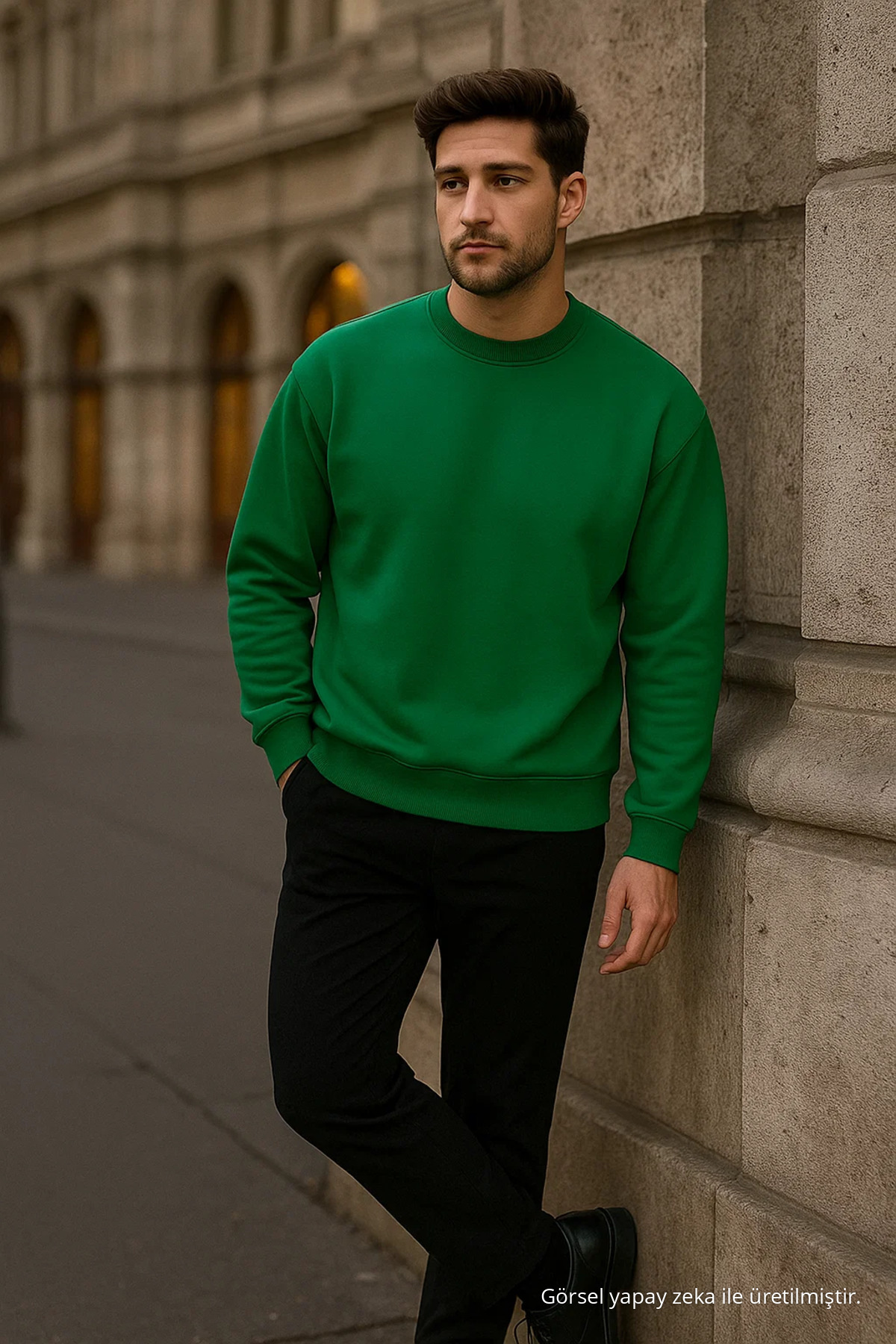 Erkek Oversize Kışlık Yeşil Uzun Kazak 3