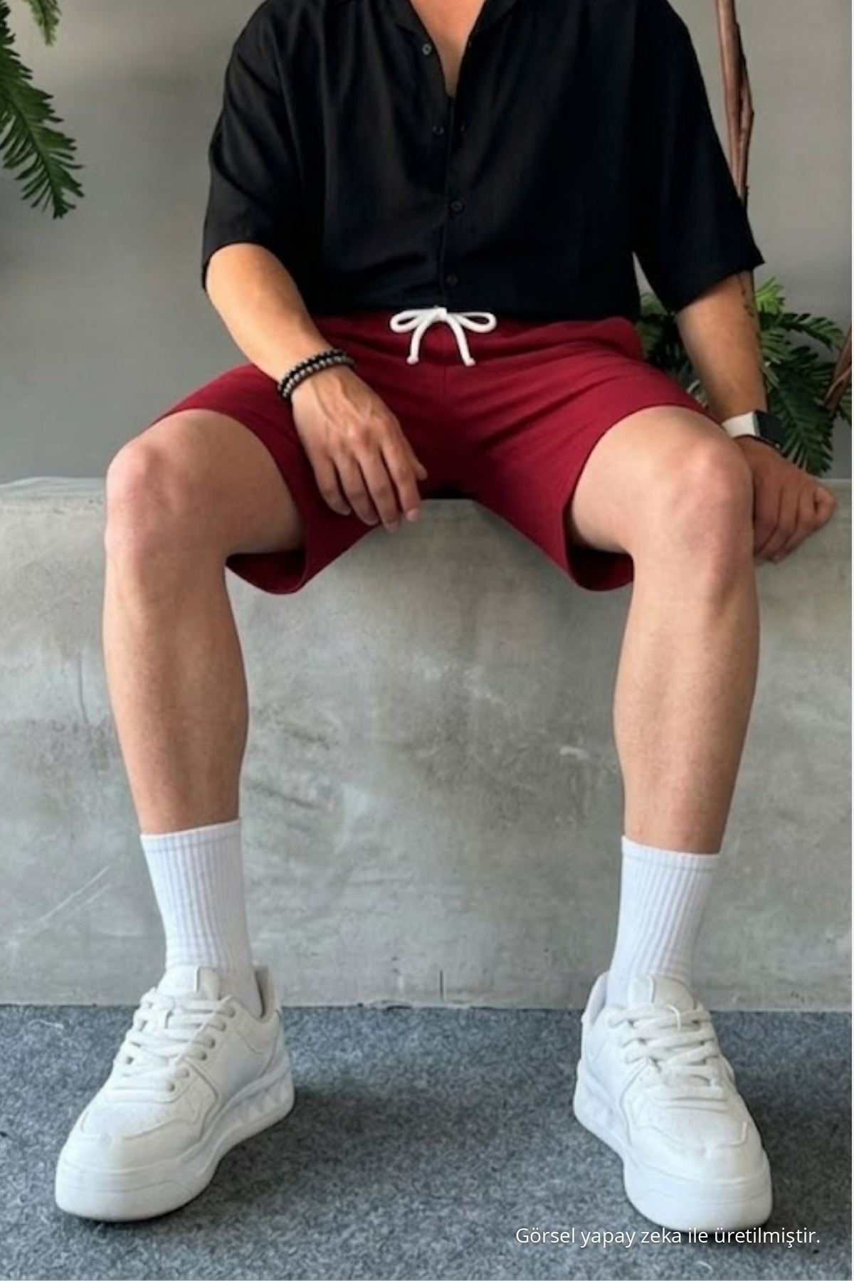 Erkek Beli Lastikli Rahat Basic Bordo Şort 6