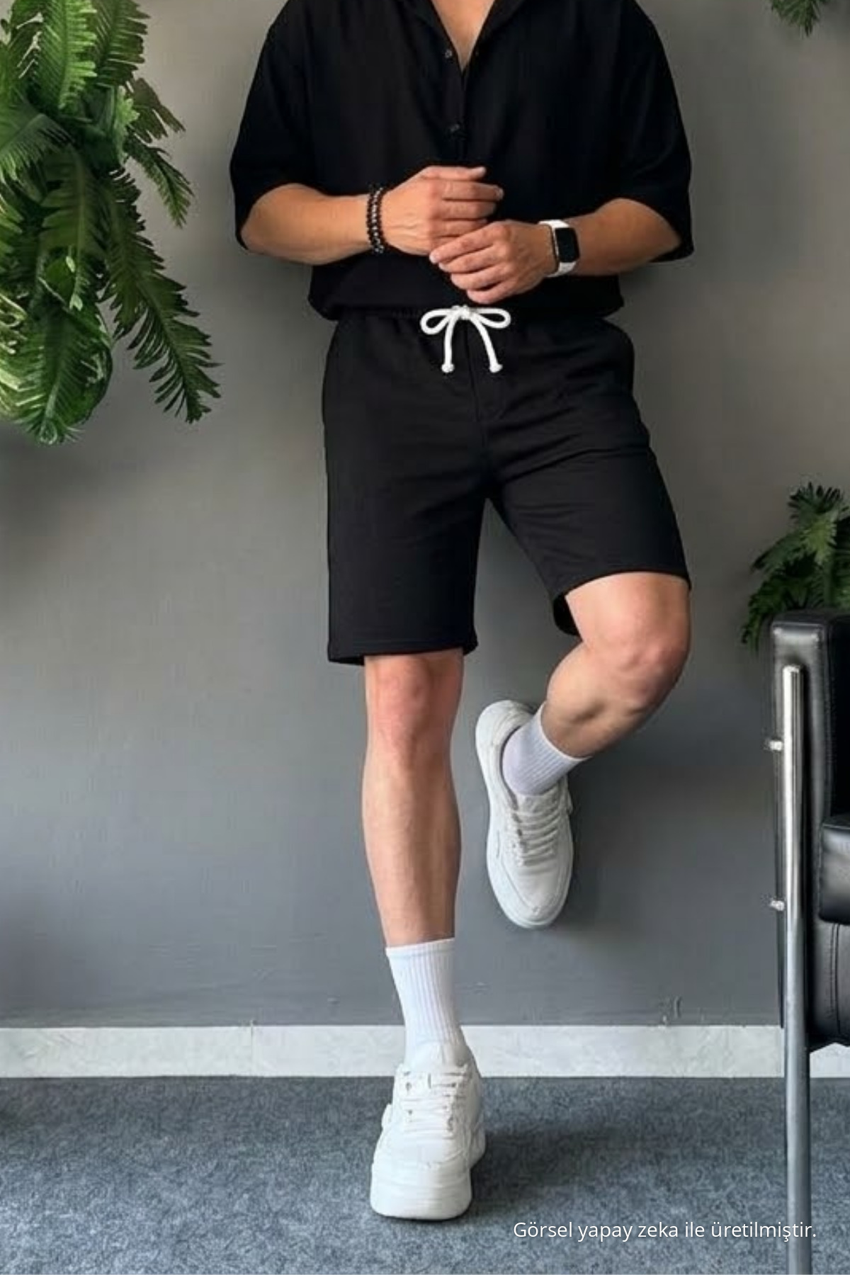 Erkek Beli Lastikli Rahat Basic Siyah Şort 4