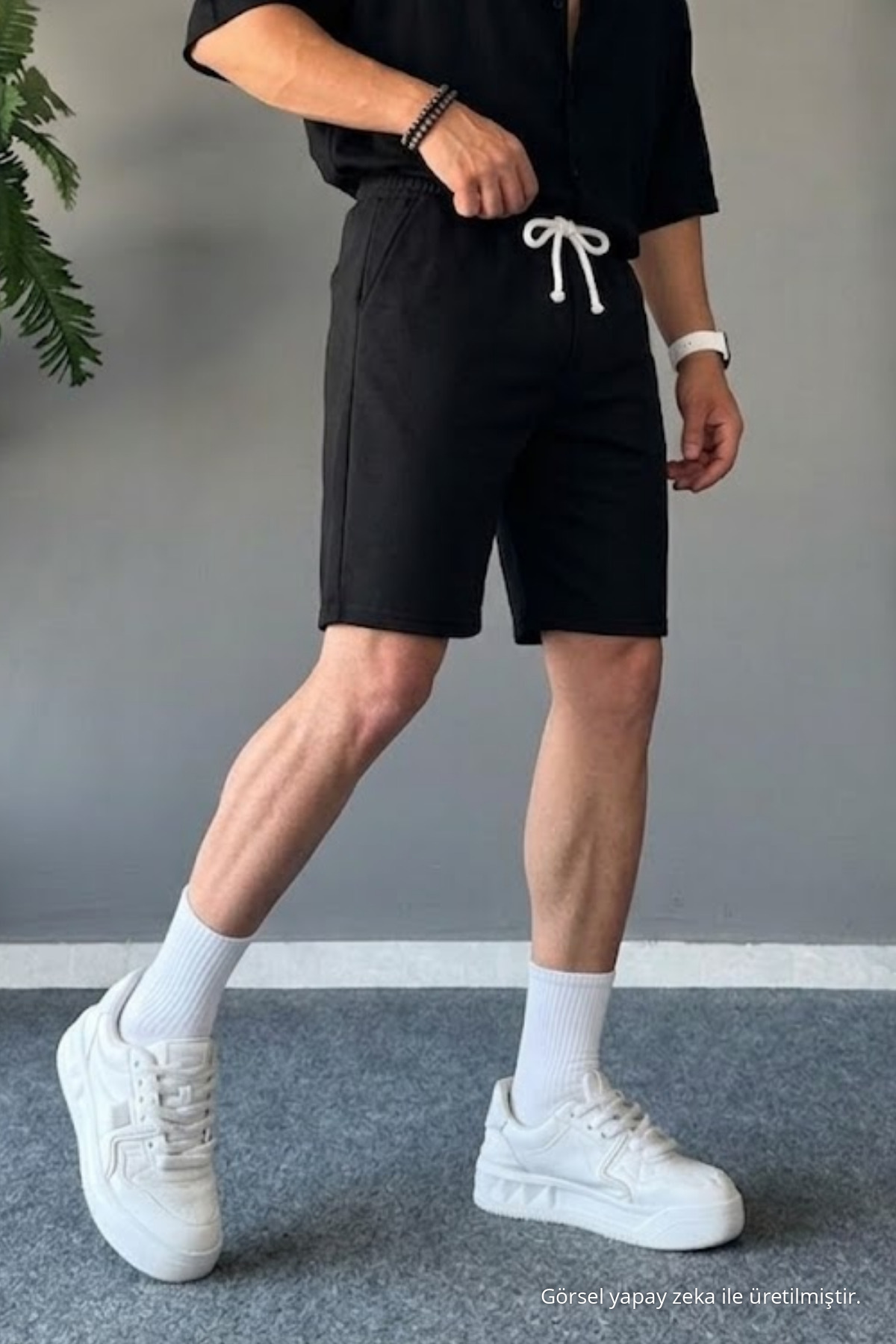 Erkek Beli Lastikli Rahat Basic Siyah Şort 5