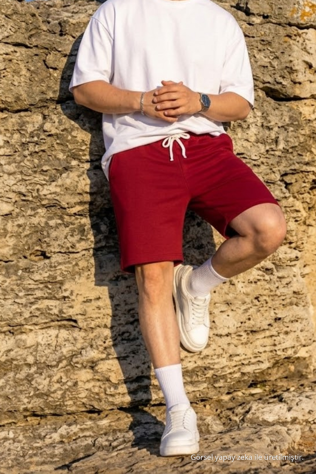 Erkek Pamuklu Casual Cepli Bol Bordo Şort 4