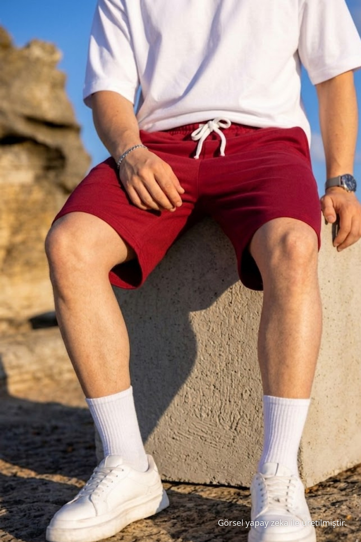 Erkek Pamuklu Casual Cepli Bol Bordo Şort 6
