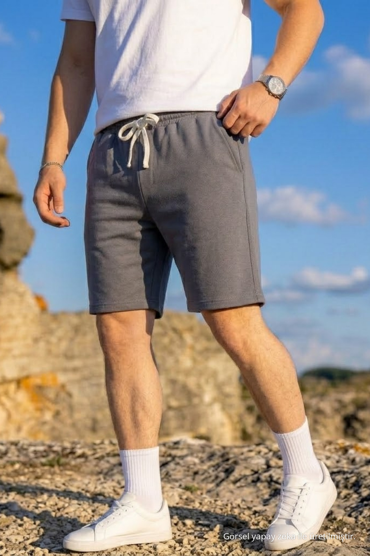 Erkek Pamuklu Casual Cepli Bol Füme Şort 5