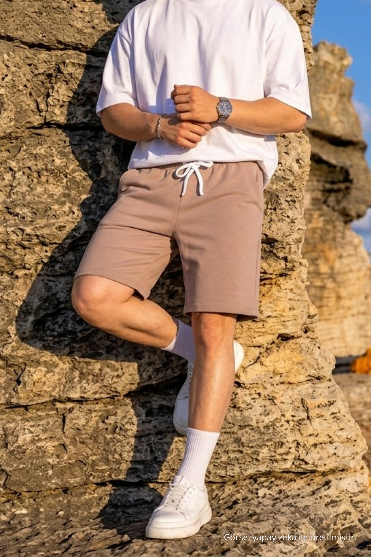Erkek Pamuklu Casual Cepli Bol Karamel Şort 4