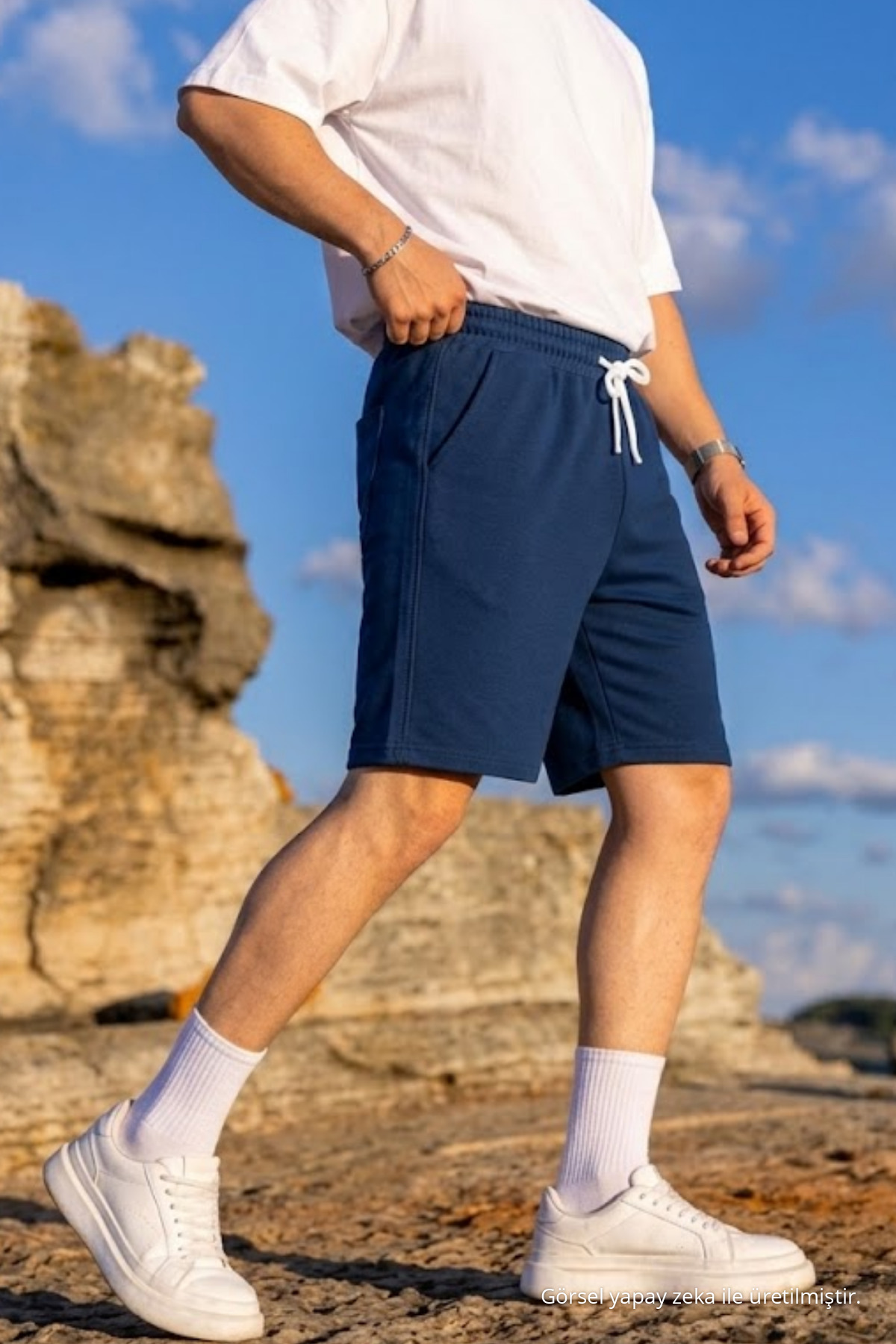 Erkek Pamuklu Casual Cepli Bol Lacivert Şort 5