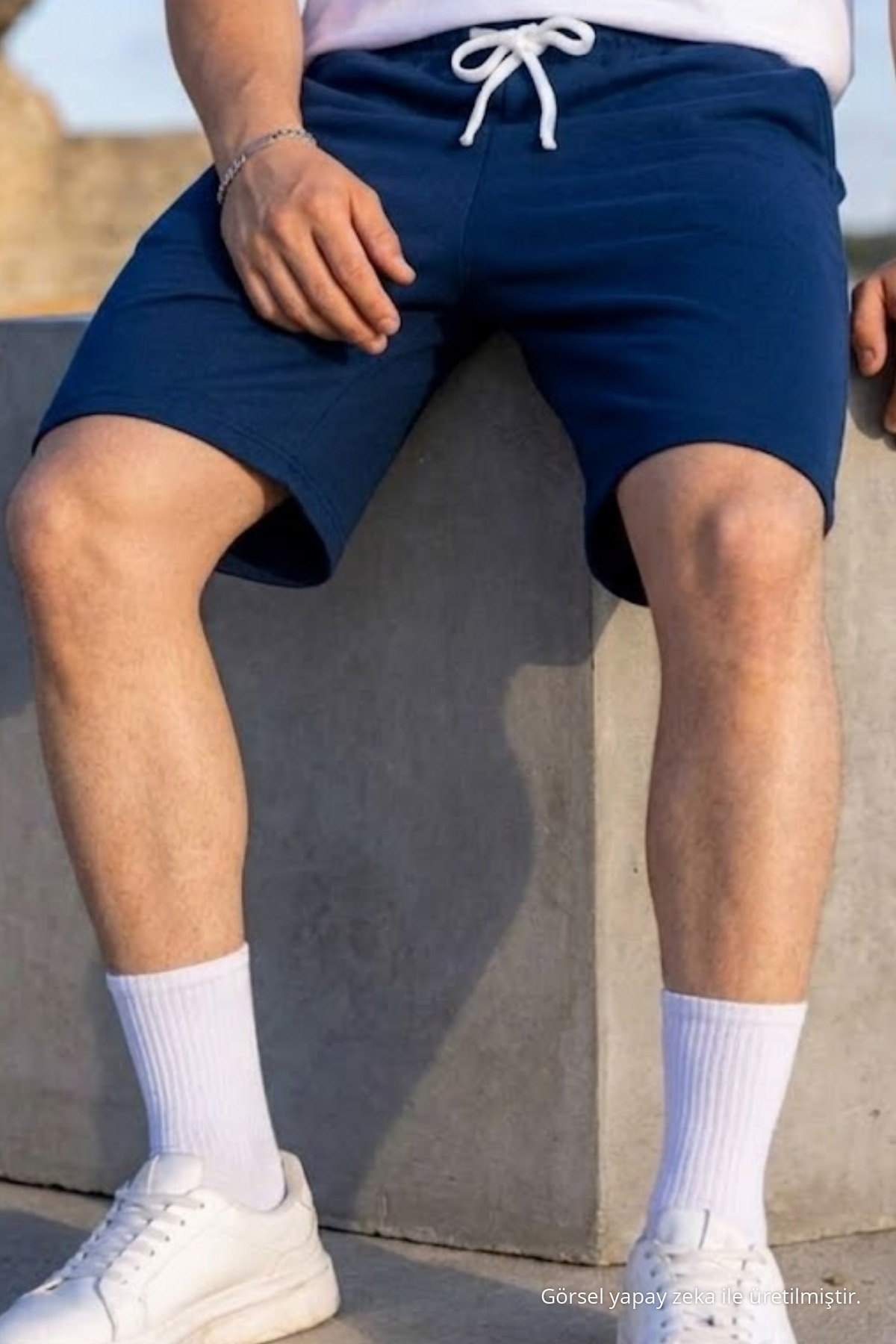 Erkek Pamuklu Casual Cepli Bol Lacivert Şort 6