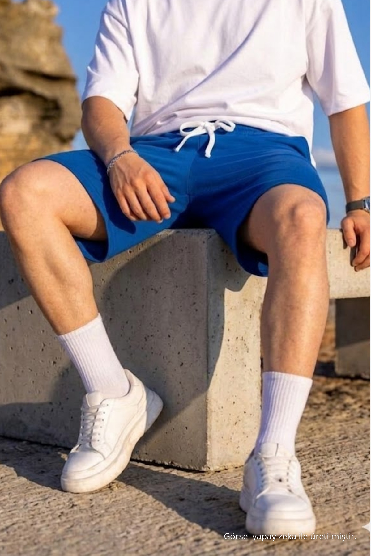 Erkek Pamuklu Casual Cepli Bol Mavi Şort 6