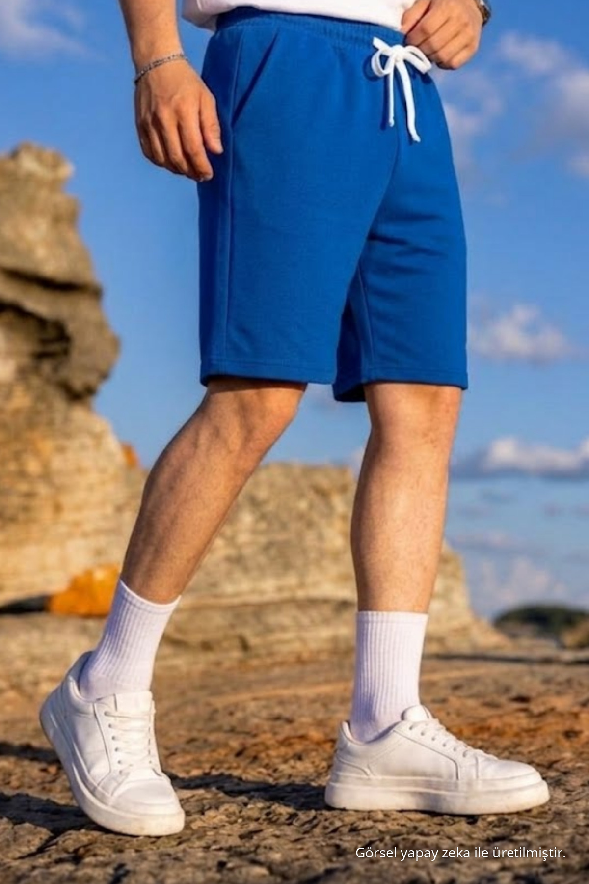 Erkek Pamuklu Casual Cepli Bol Mavi Şort 5