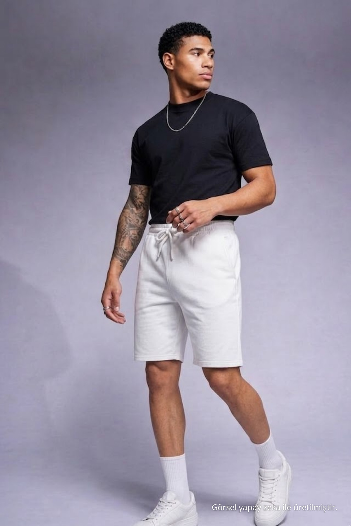Erkek Comfort Fit Diz Üstü Beyaz Şort 5