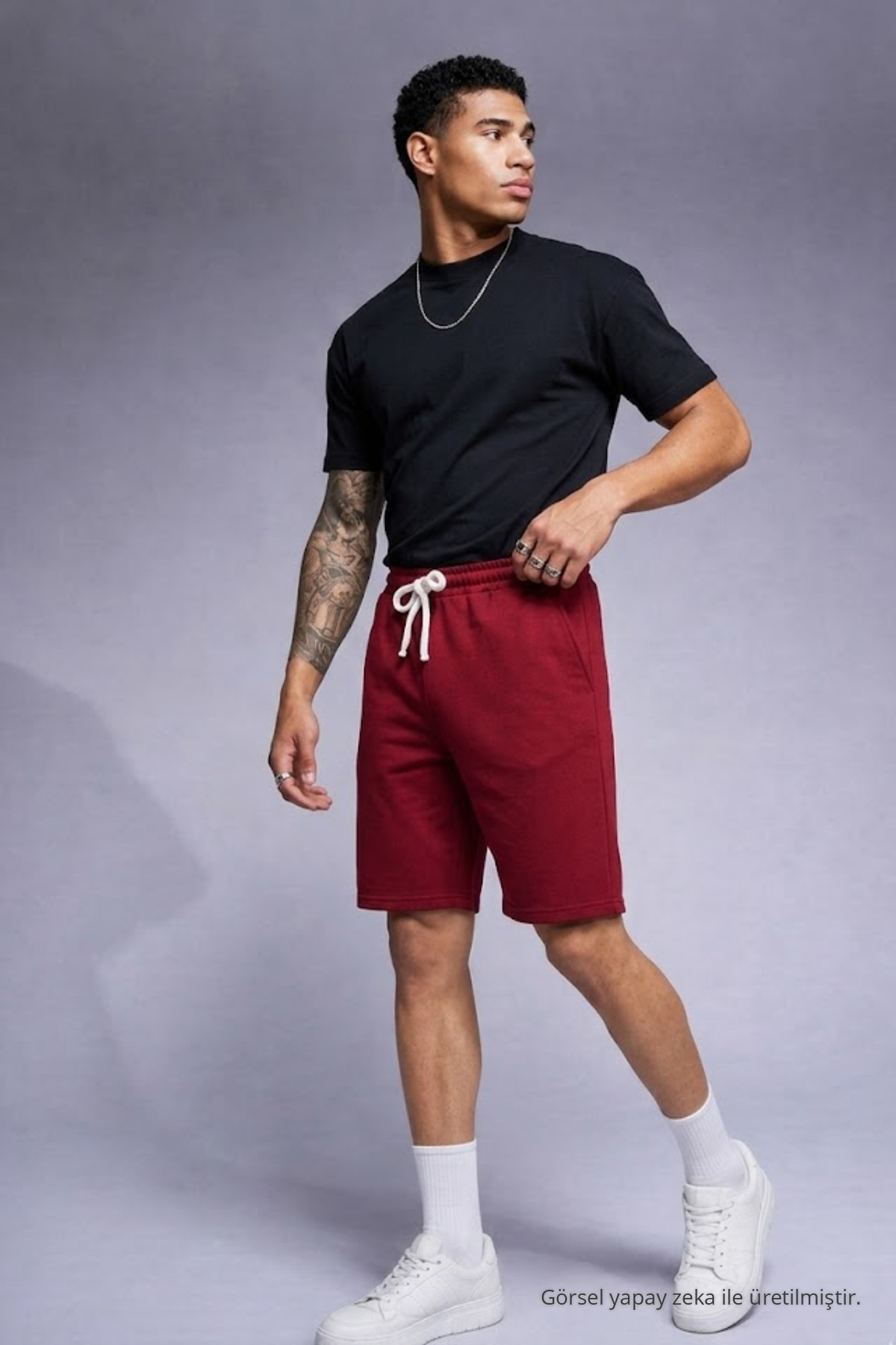 Erkek Comfort Fit Diz Üstü Bordo Şort 5