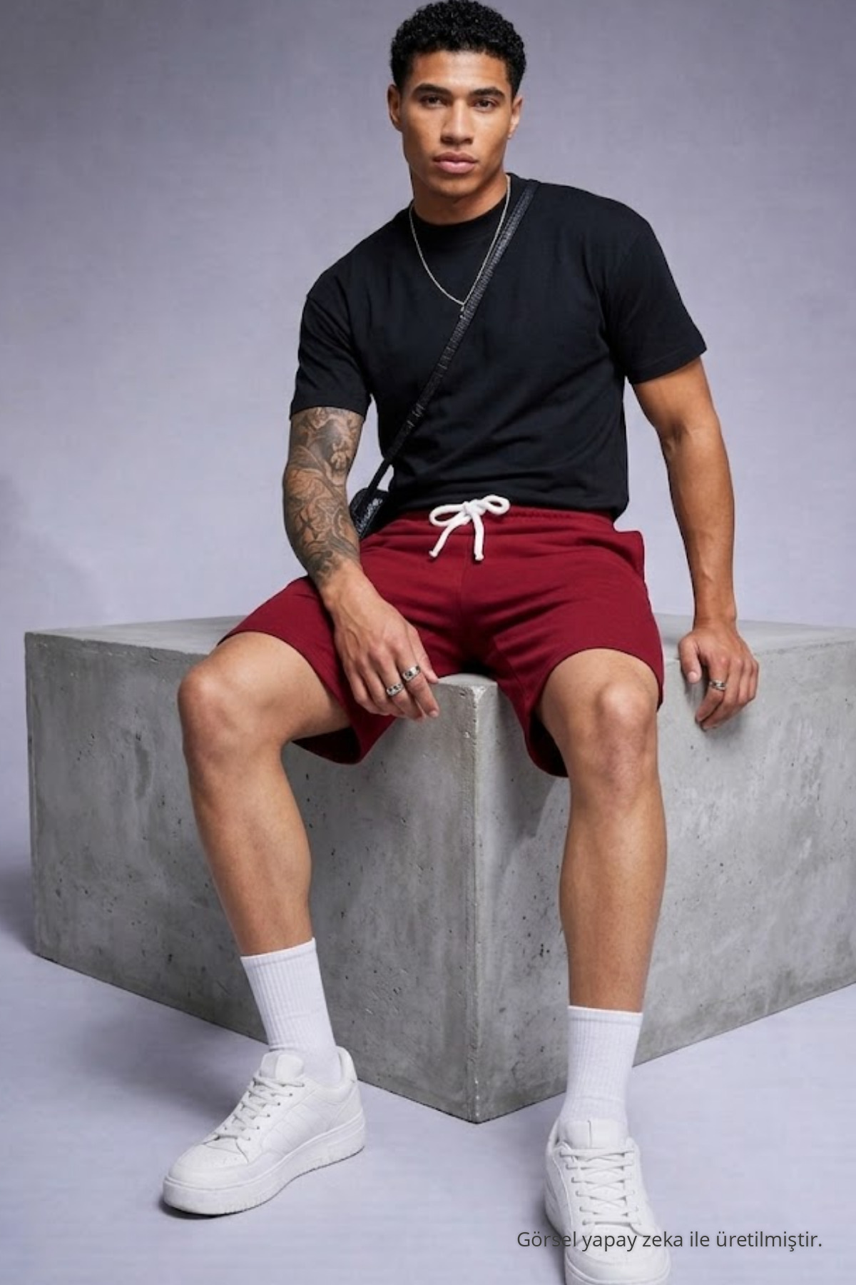 Erkek Comfort Fit Diz Üstü Bordo Şort 6