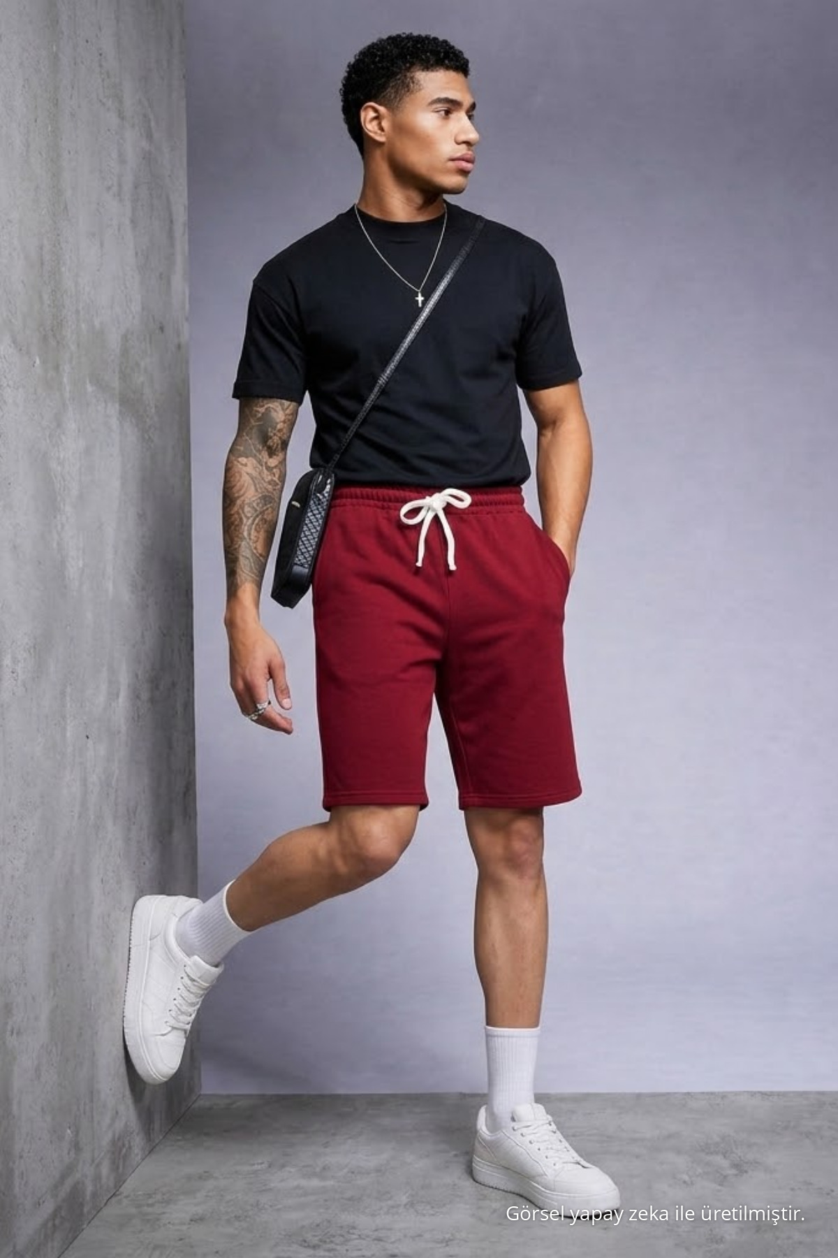 Erkek Comfort Fit Diz Üstü Bordo Şort 3