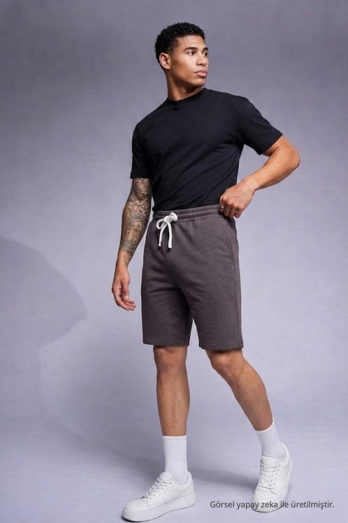 Erkek Comfort Fit Diz Üstü Füme Şort 5