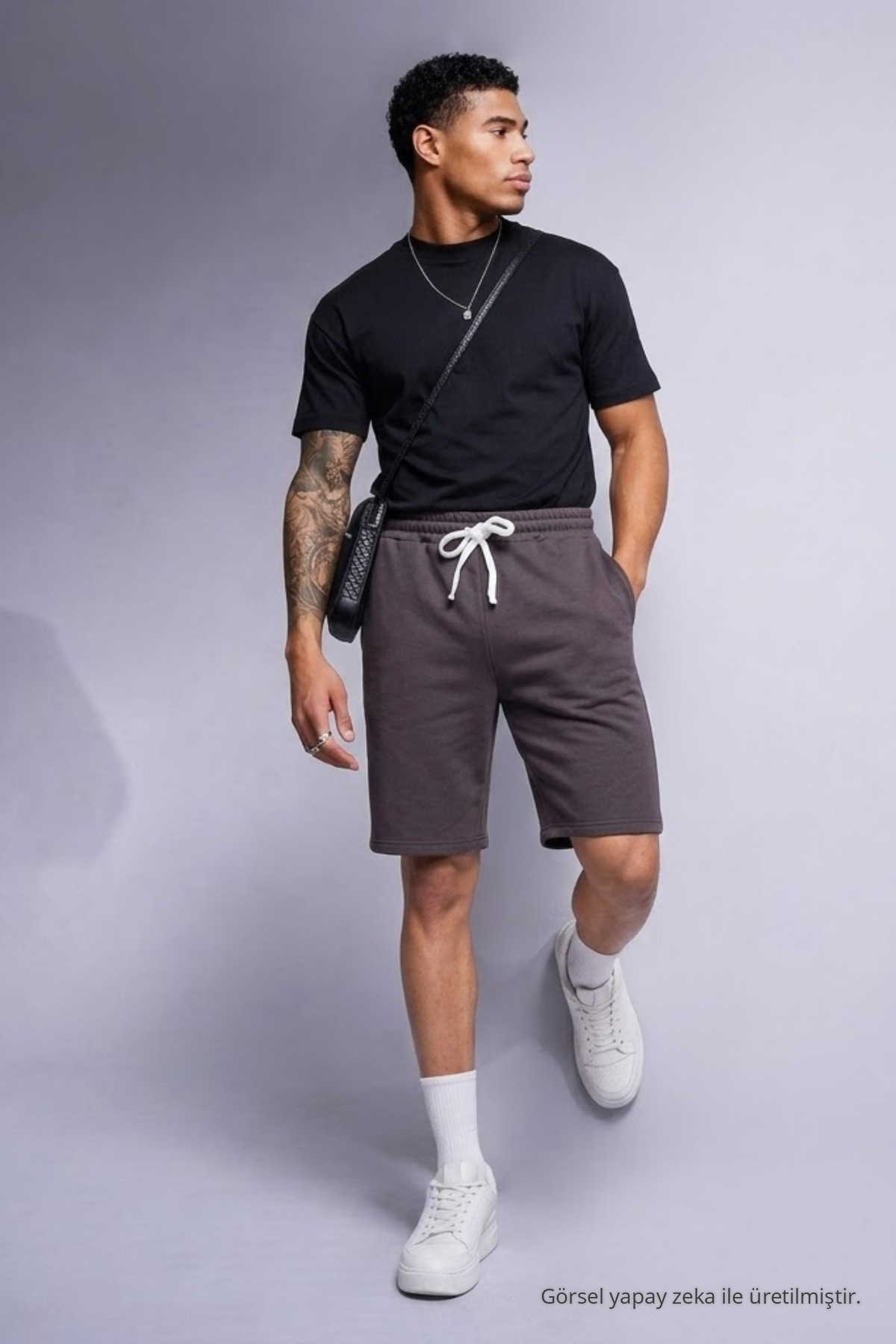 Erkek Comfort Fit Diz Üstü Füme Şort 3
